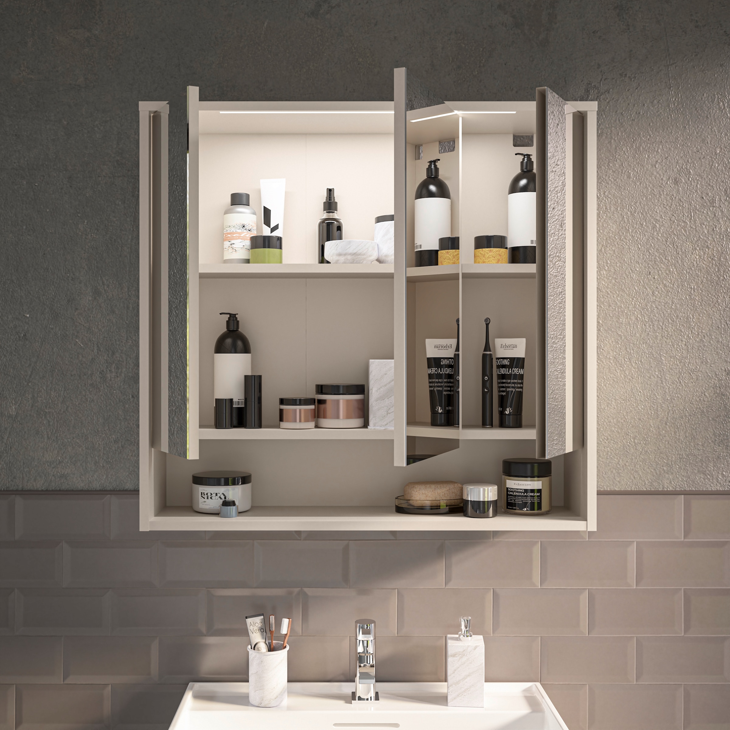 BASIC by Balculina Spiegelschrank »Lucera BxHxT 80x75x20 cm« 1 Stk. tlg. Breite 80cm, LED-Beleuchtung kaltweiß