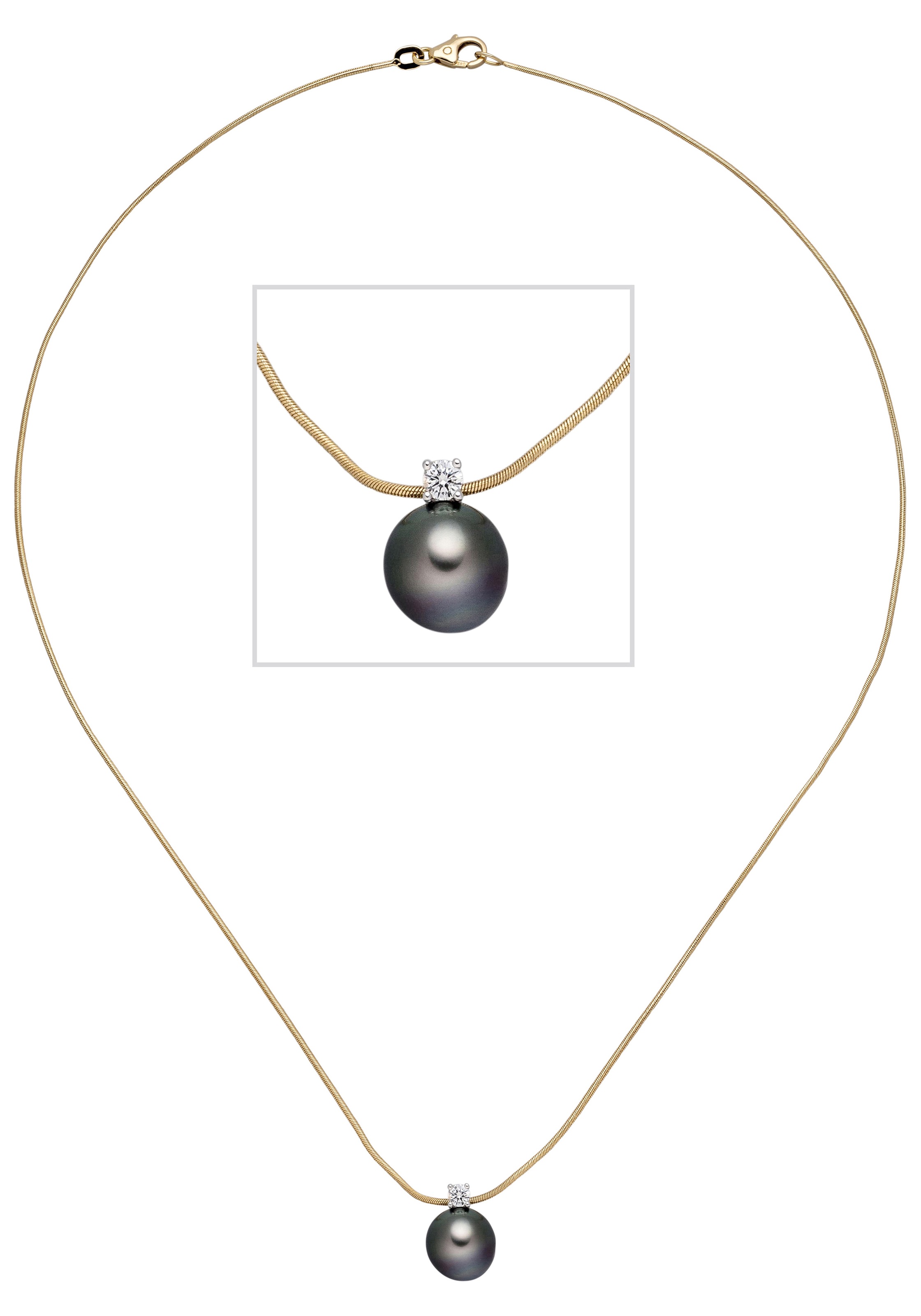 JOBO Kette mit Anhänger 585 Gold mit Tahiti-Zuchtperle und Diamant 42 cm