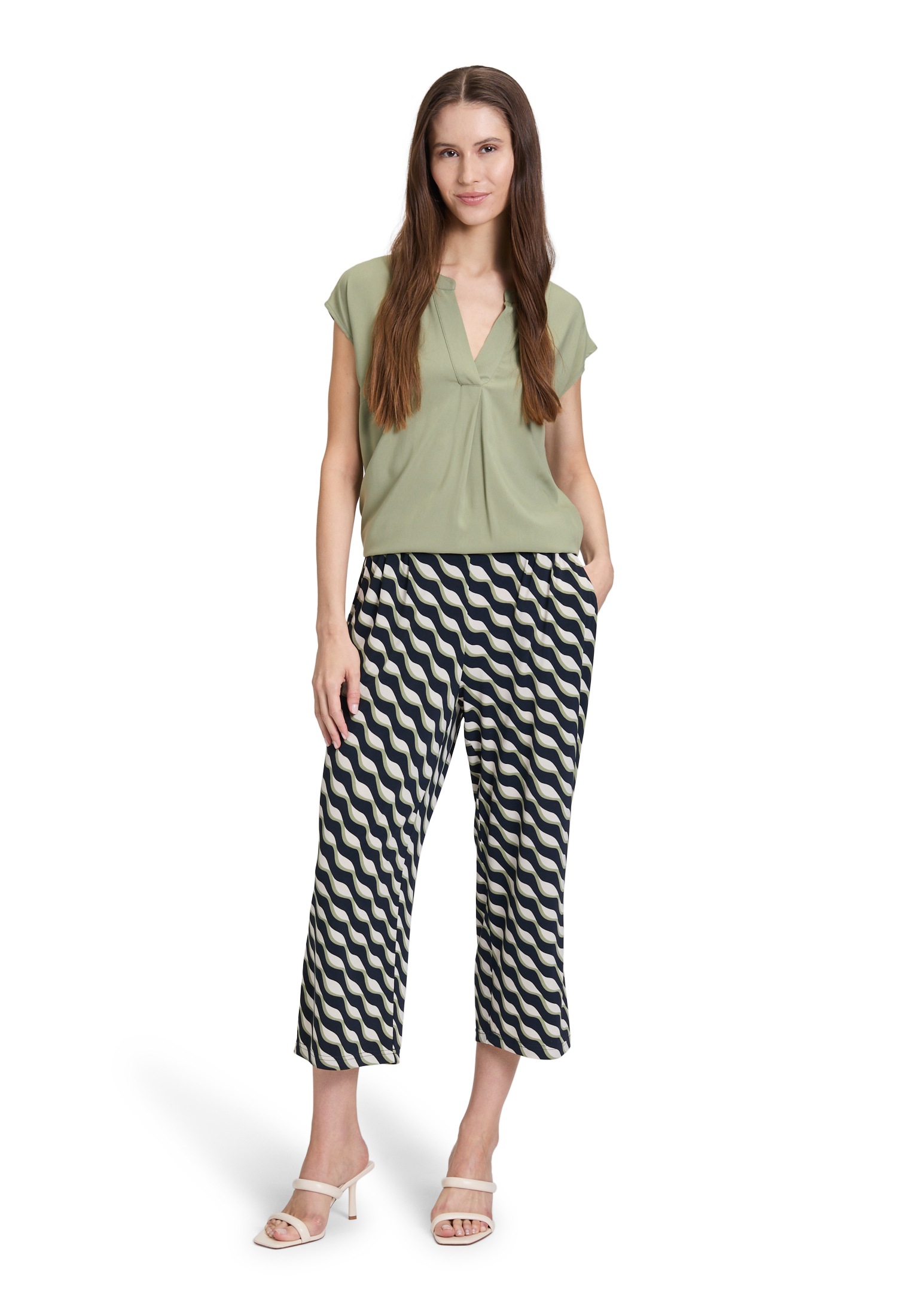 Schlupfhose BETTY BARCLAY "Damen mit Bundfalten", Damen, Gr. 36, Normalgrößen, bunt (dunkelblau, grün), Obermaterial: 95% Polyester, 5% Elasthan, relaxed fit 3/4-Länge, Hosen Schlupfhose 6