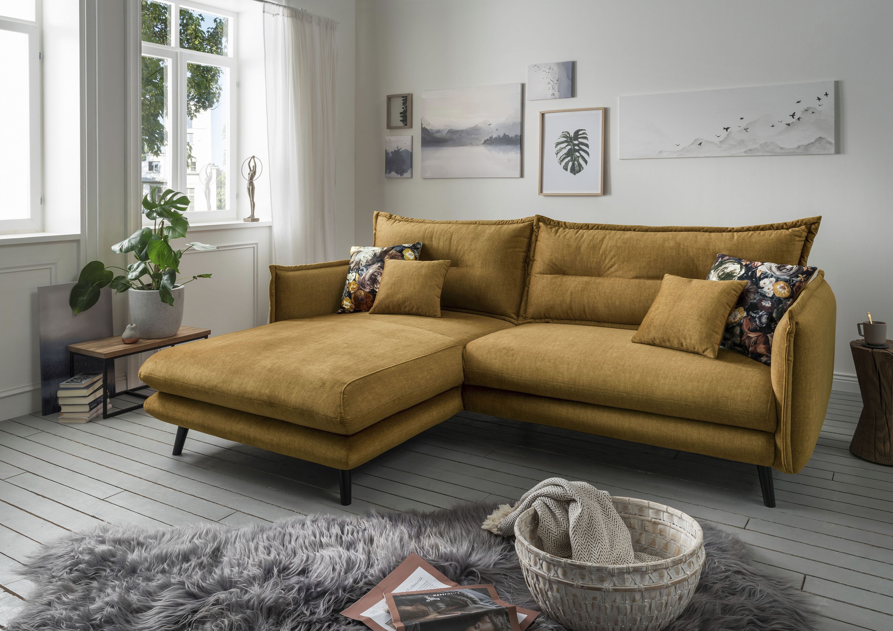 Home affaire Ecksofa "Levke, 255 x 180 cm, modern und bequem" Velours, L-Form, inkl. Rücken- und Zierkissen
