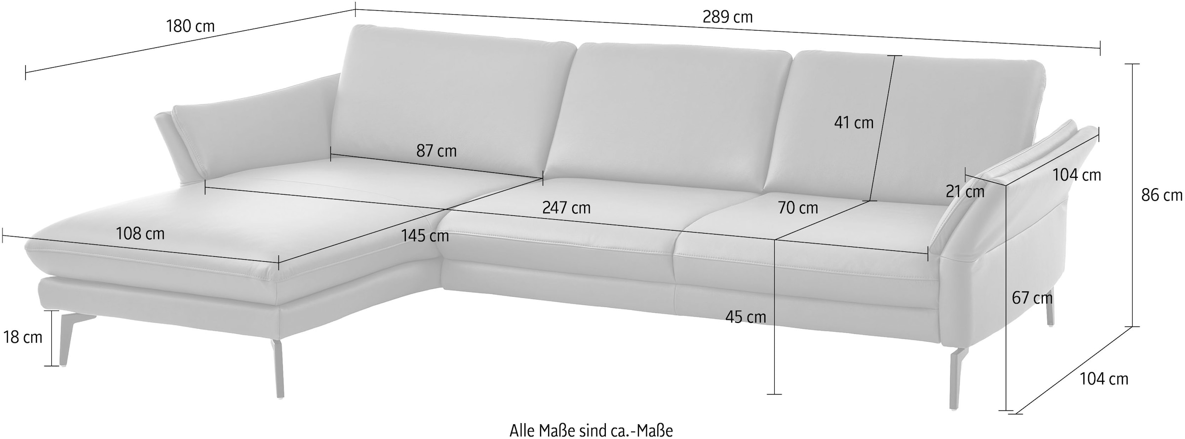 Die PlanBar Ecksofa »PN-EM23050, L-Form, Breite 289 cm« Optional mit Echtleder-Rücken, Kopfstütze, Sitz- und Armverstellung