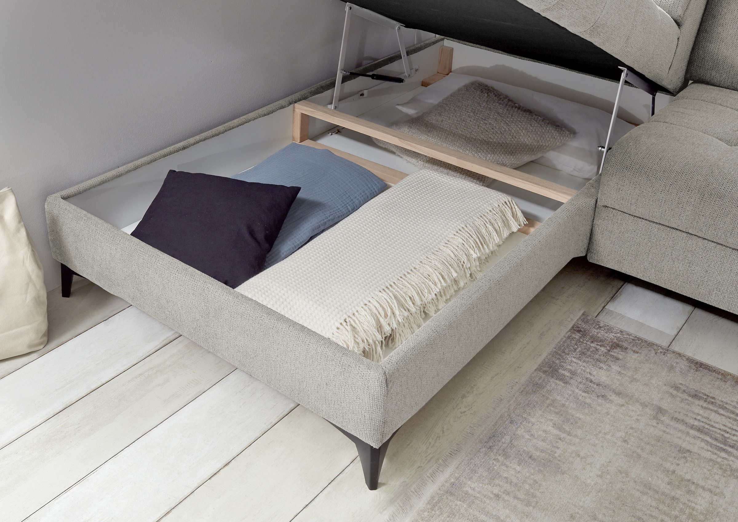 ED EXCITING DESIGN Ecksofa »Rockdale L-Form mit Bettfunktion, Bettkasten«, Kopfteilverstellung, Sitztiefenverstellung & USB-Port