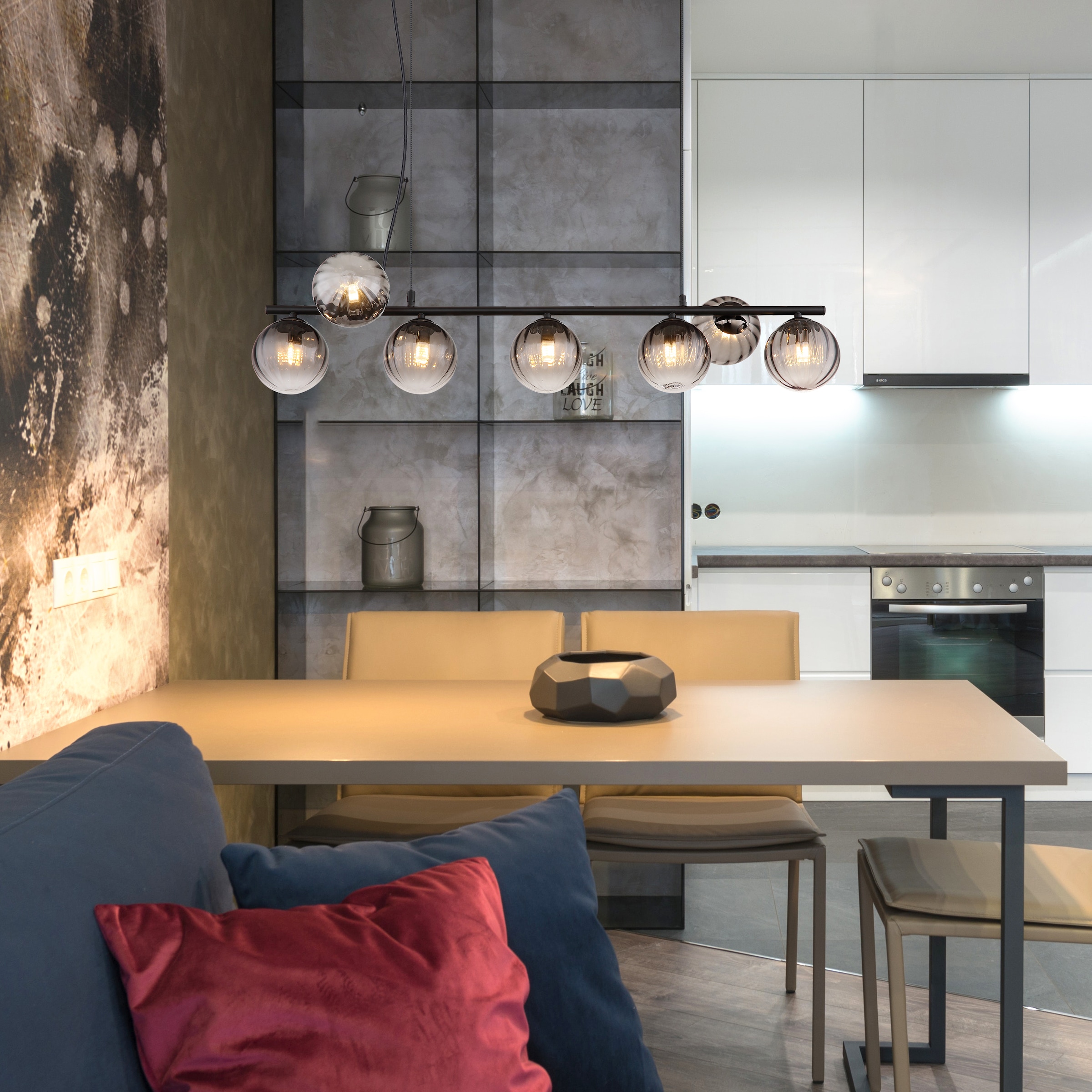 GLOBO LIGHTING Hängeleuchte »DALLERTA«, Leuchtmittel G9 | ohne Leuchtmittel, Hängelampe/Pendelleuchte/Glas rauchfarben/Höhe kürzbar/Esstisch