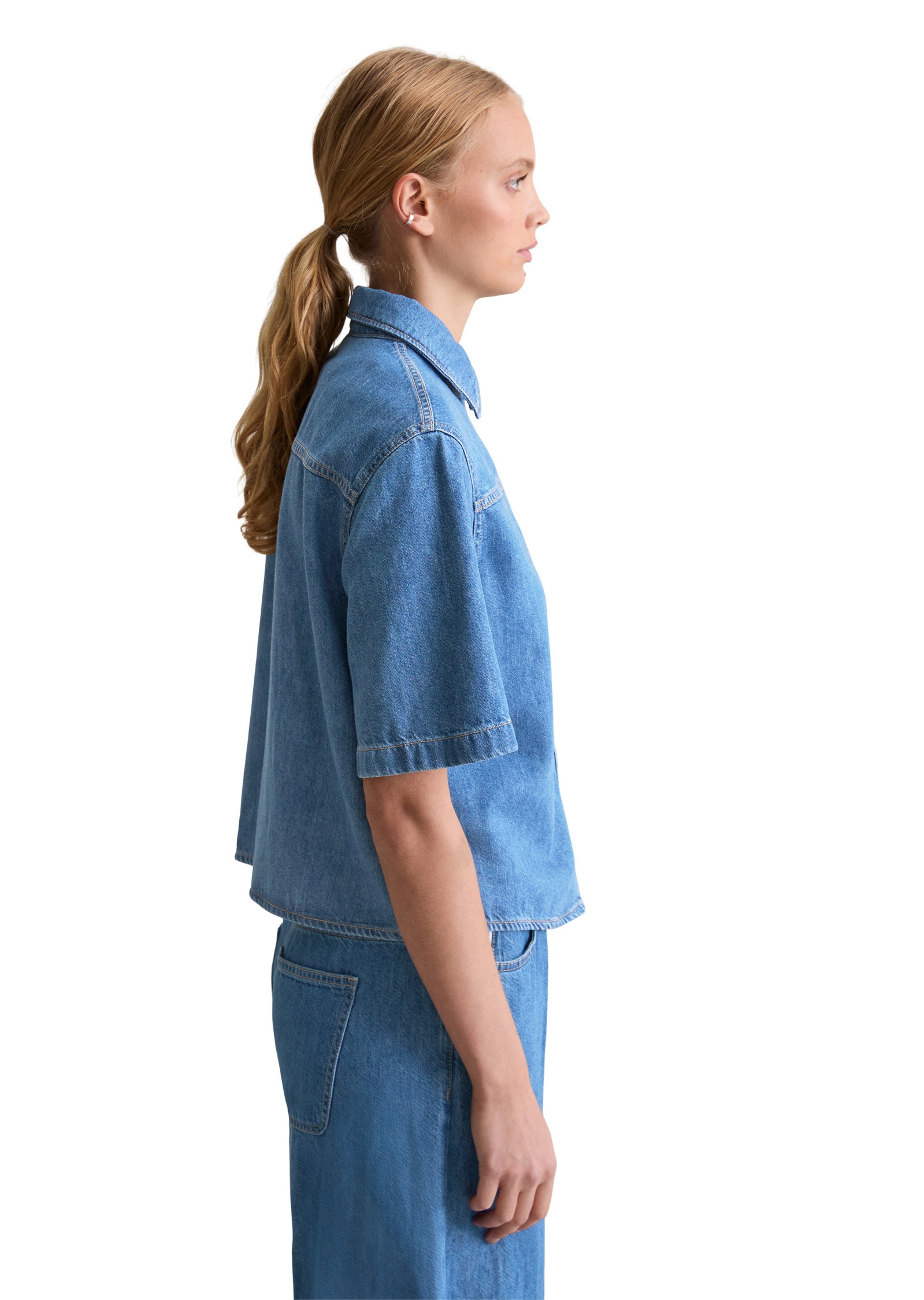 Marc OPolo DENIM Kurzarmbluse "mit recyeltem Leinen-Garn" günstig online kaufen