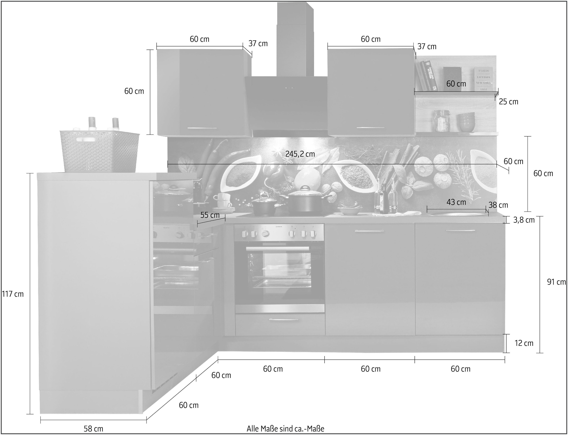 KOCHSTATION Winkelküche »"KS-Jena", vormontiert, Stellbreite 245x175 cm«, mit Soft-Close-Funktion, wahlw. mit E-Geräten & Geschirrspüler