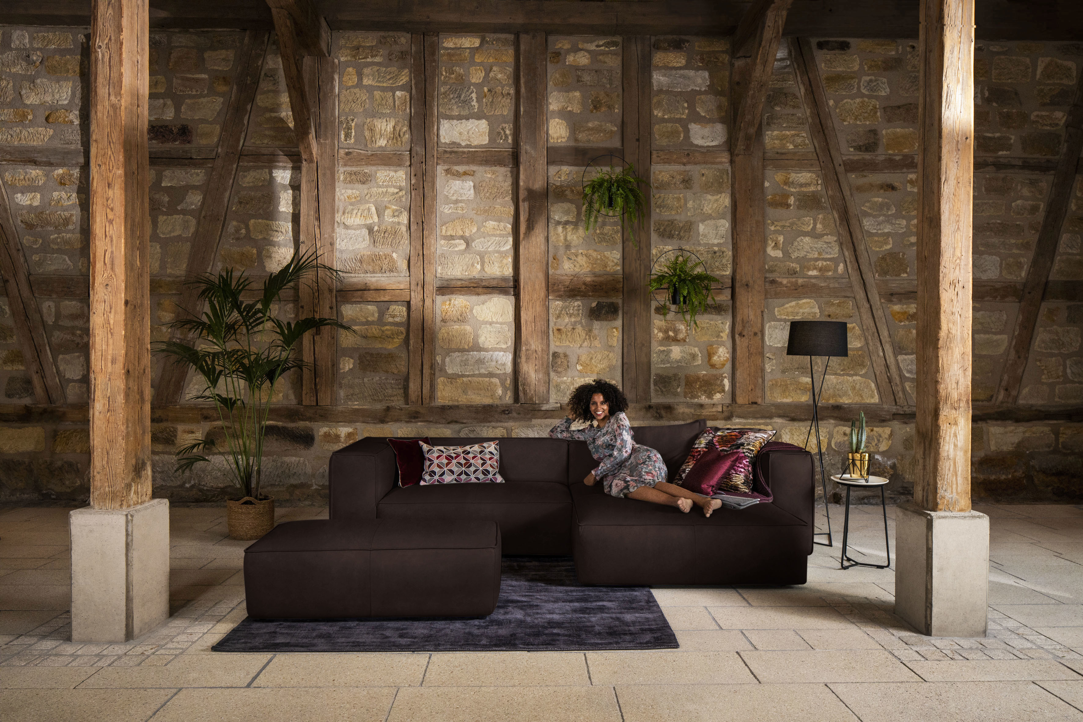 W.SCHILLIG Ecksofa "around-the-block Mega-Sofa & Hocker, viel Platz, Breite 300cm, L-Form" inklusive Hocker, mit eleganter Biese, mit Federkern