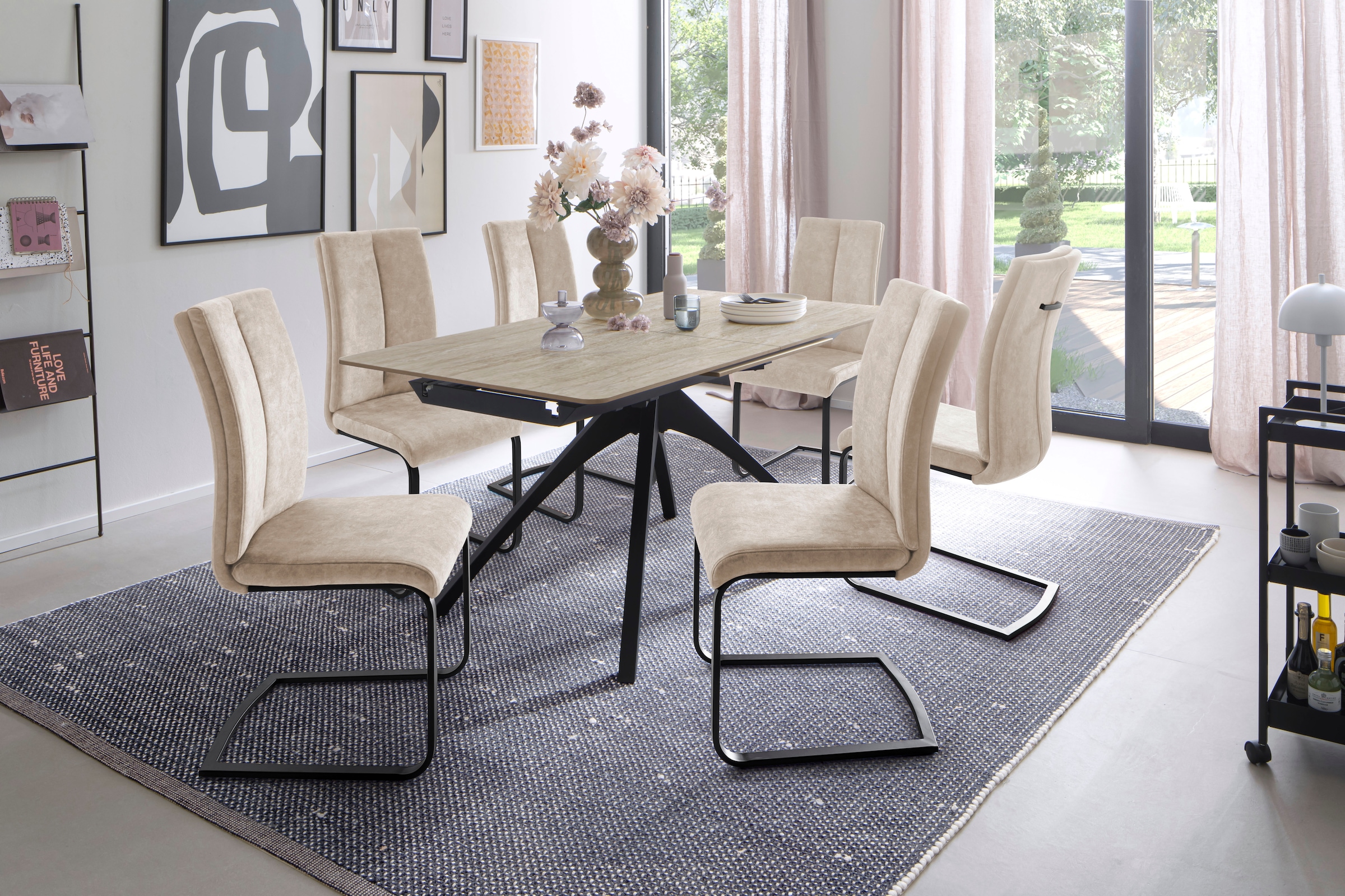 MCA furniture Freischwinger »Hudson Schwingstuhl 4er Set«, (Set), 4 St., Veloursstoff, Flachrohr,Vintage-Veloursoptik,mit Griff,belastbar 140 kg