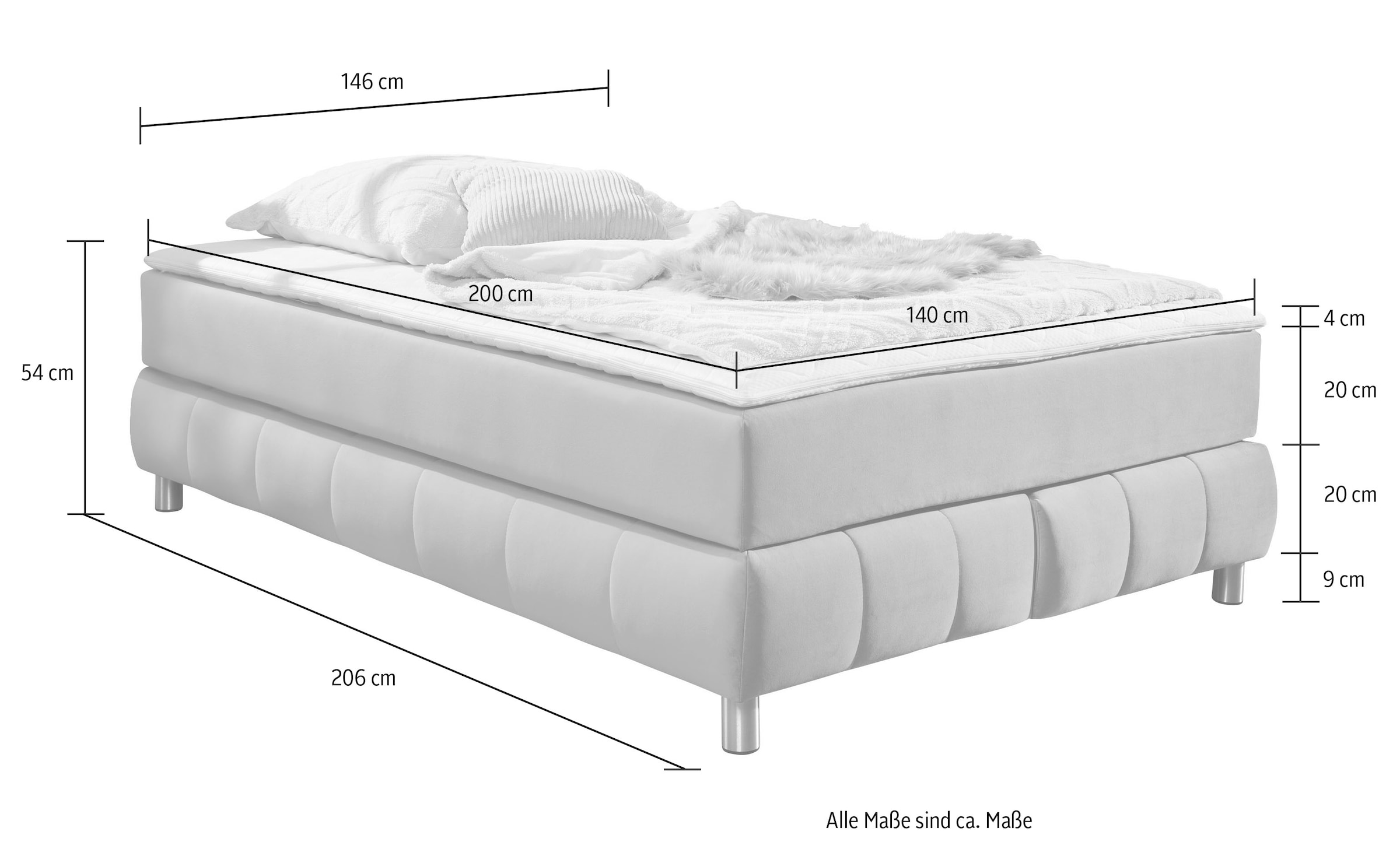 andas Boxspringbett »Salo«, Ohne Kopfteil, inkl. Topper, auch in Überlänge 220 cm