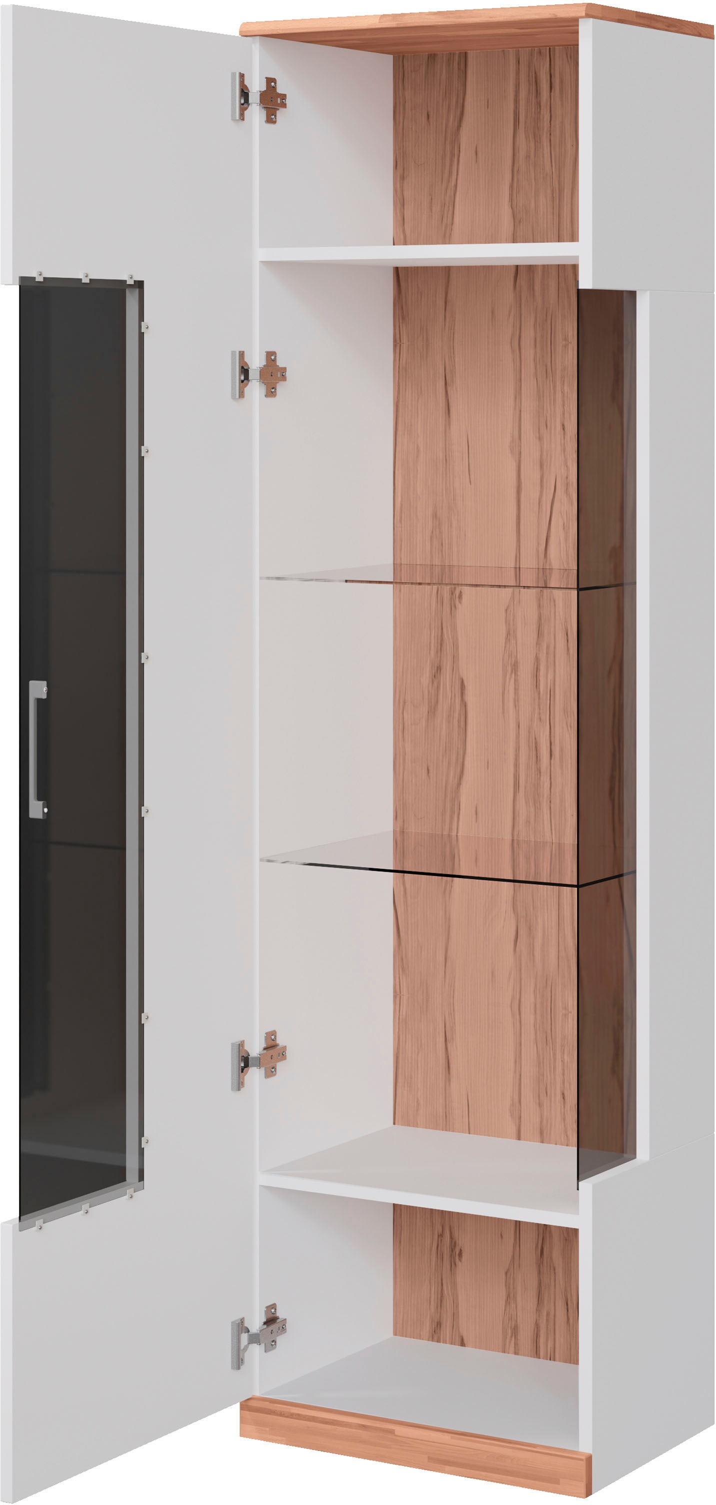 Thumbnail - Home affaire Vitrine "Ribe,180cm hoch,5 Fächer,2 Glasböden variabel einsetzbar" Oberplatte Kernbuche massiv,dunkles Glas...