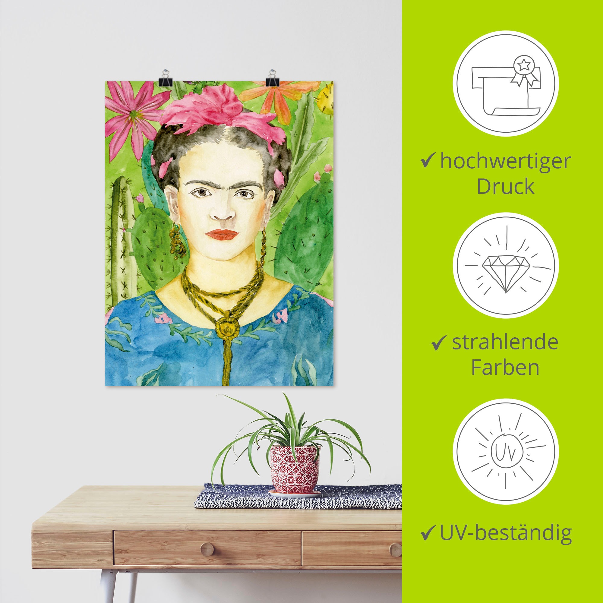Artland Wandbild »Frida Kahlo II«, Bilder von Frauen, (1 St.), als Alubild, Outdoorbild, Leinwandbild, Poster, Wandaufkleber