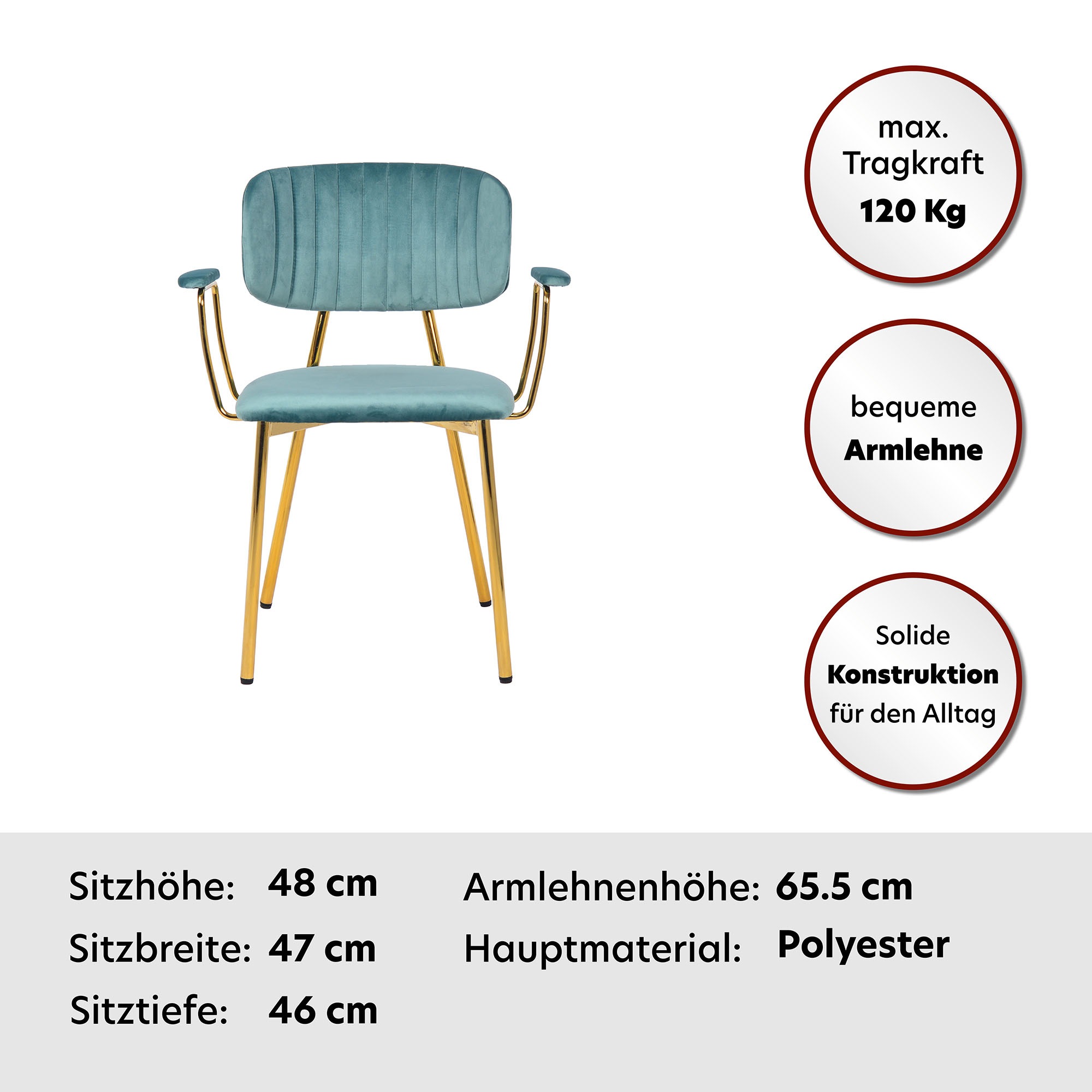 Thumbnail - Kayoom Polsterstuhl "Stuhl Giselle 225 2er-Set, Gestell aus Edelstahl" (Set) 2 Stk.mit Armlehnen, goldenes Gestell aus E...