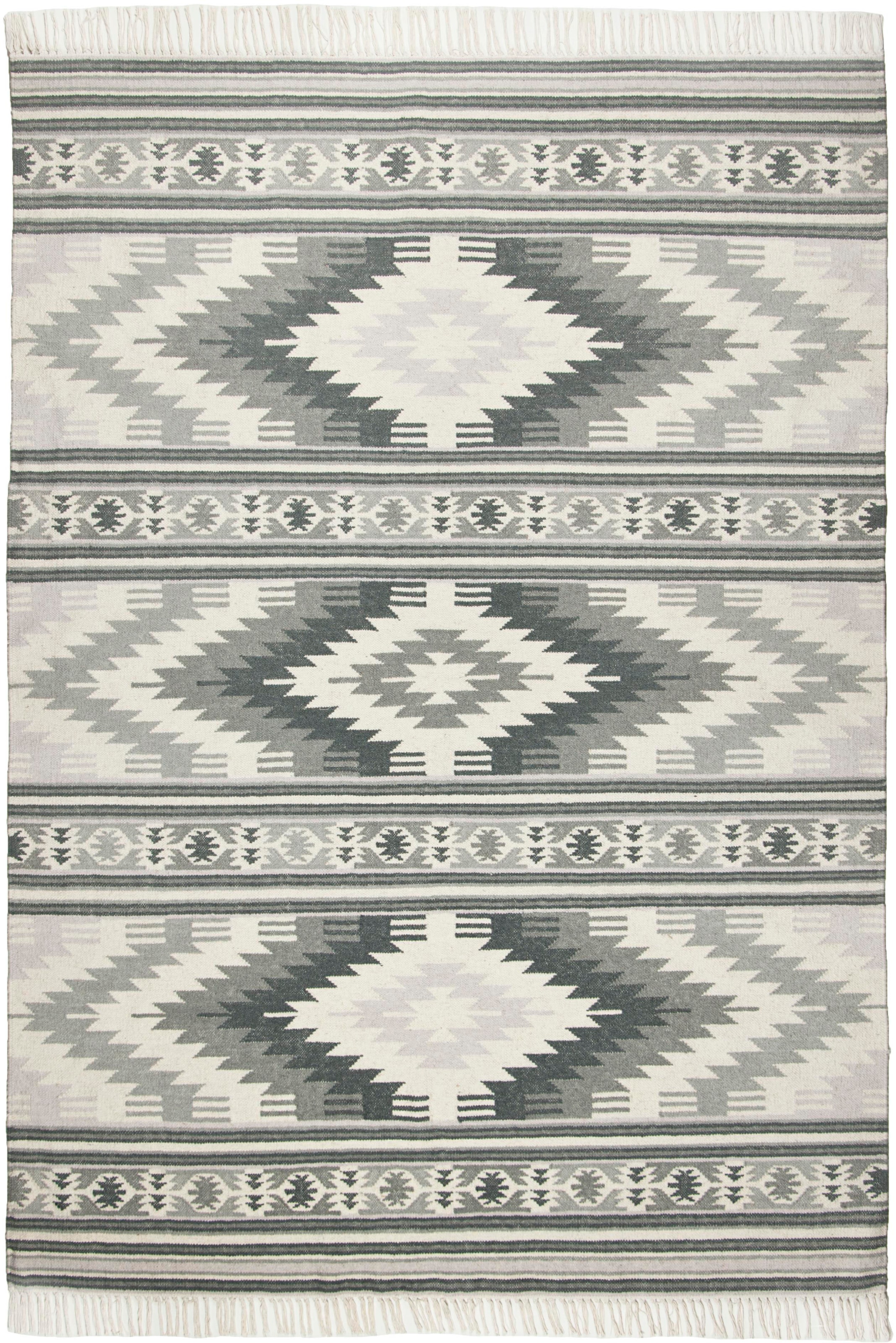 TOM TAILOR HOME Wollteppich »Kelim Colors I«, rechteckig, 5 mm Höhe, reine Wolle, robust und strapazierfähig, mit Fransen, Boho-Style