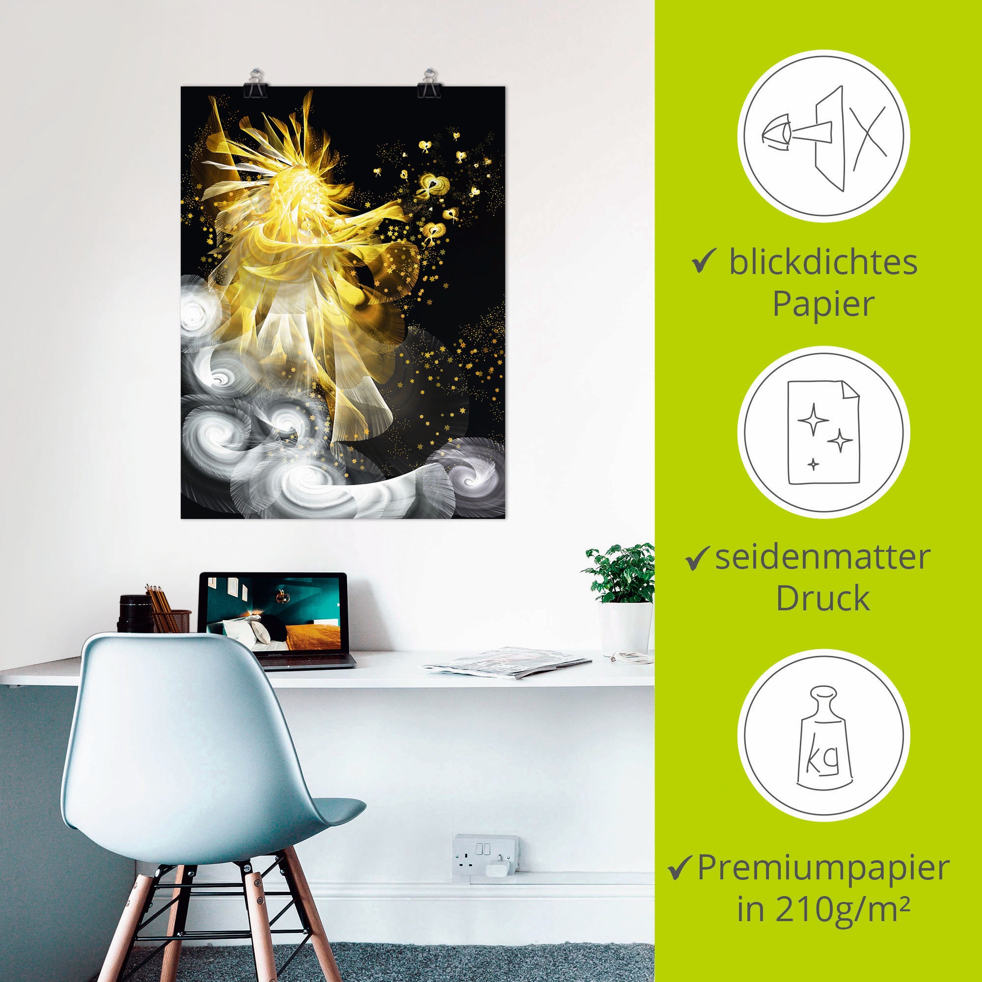 Artland Alu-Dibond-Druck »Goldener Schutzengel«, klassische Fantasie, (1 St.), für Innen- und Außenbereich geeignet, Outdoorbild