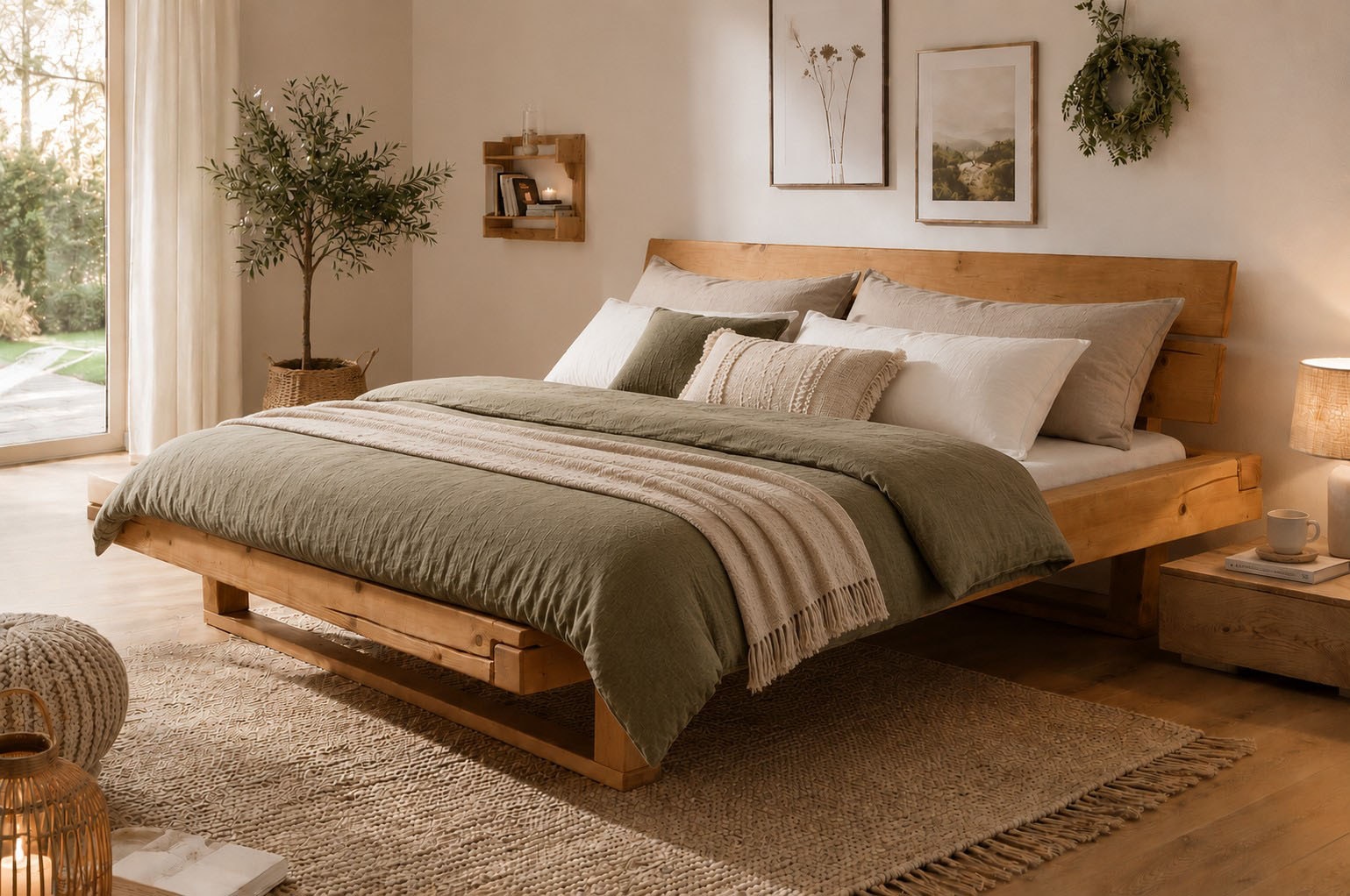 OTTO home Massivholzbett "Ultima, Balkenbett, Fichte oder Eiche Massivholz, FSC zertifiziert" Skandinavisches Designerstück, Robust, Füße in Kufenform, Made in EU