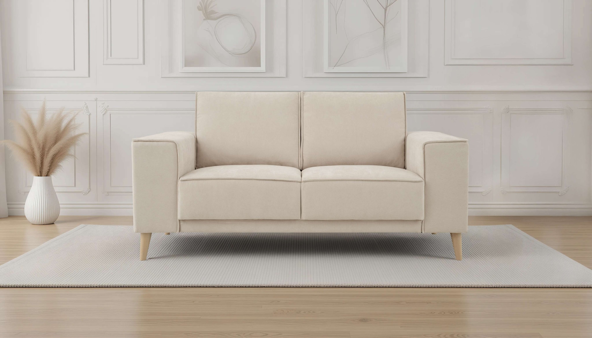 2-Sitzer OTTO HOME, B:164cm H:85cm T:83cmbeige, 100% Polyester, Sofas, "Oland Skandi, weicher Chenille-Stoff", 164 cm, Wellenunterfederung,