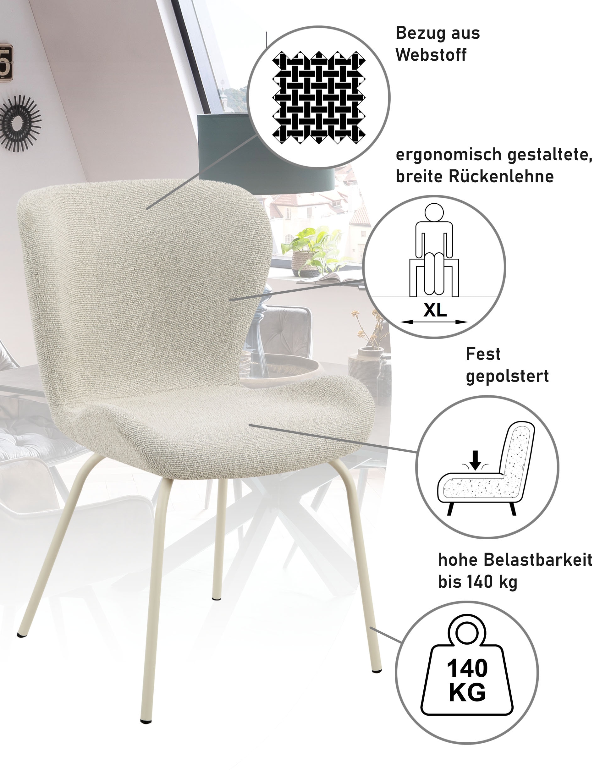 HELA 4-Fußstuhl »LAGOS« (Set) 1 Stk.4-Fußstuhl XL, Gestell angepasst, Webstoff, 140kg belastbar