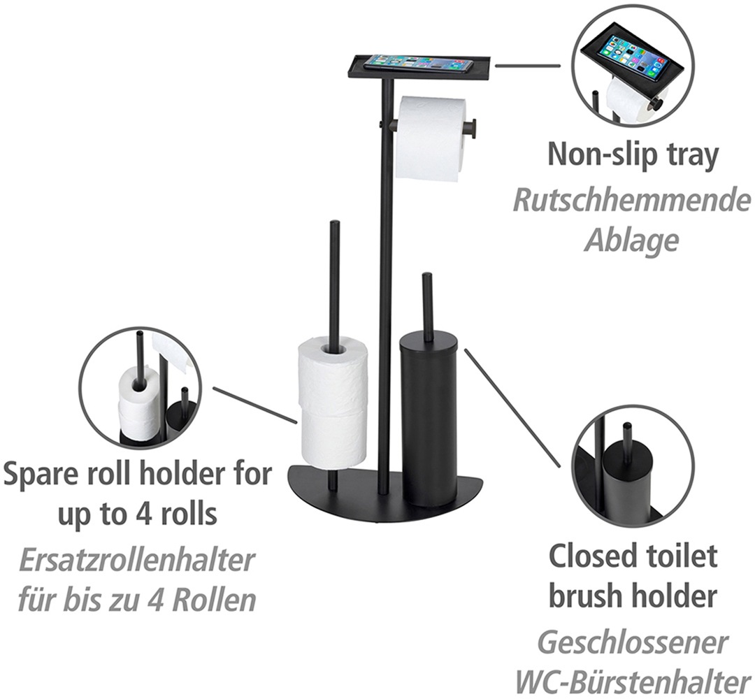 WENKO WC-Garnitur »Modell Cosenza Neo«, aus Metall-Kunststoff, platzsparende 4-in-1 Standgarnitur mit Ablage, lackierter Stahl