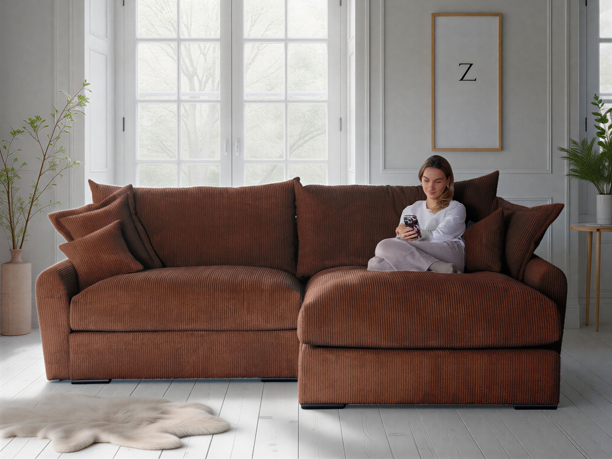 Home affaire Ecksofa "Finca XL L-Form, B: 190 cm" 4 Zierkissen, Mega-Sofa, in Cord oder Chenille-Struktur, Federkern
