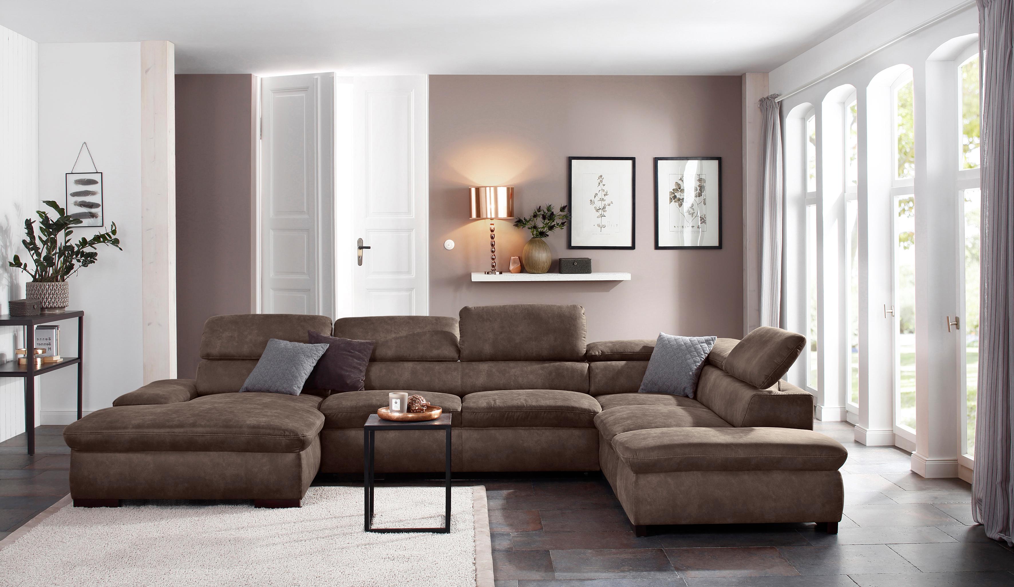 OTTO home Wohnlandschaft "Alberto U-Form, B: 350 cm, mit Kopfteilverstellung, XXL-Sofa" optional mit Schlaffunktion, Couch mit Lederoption