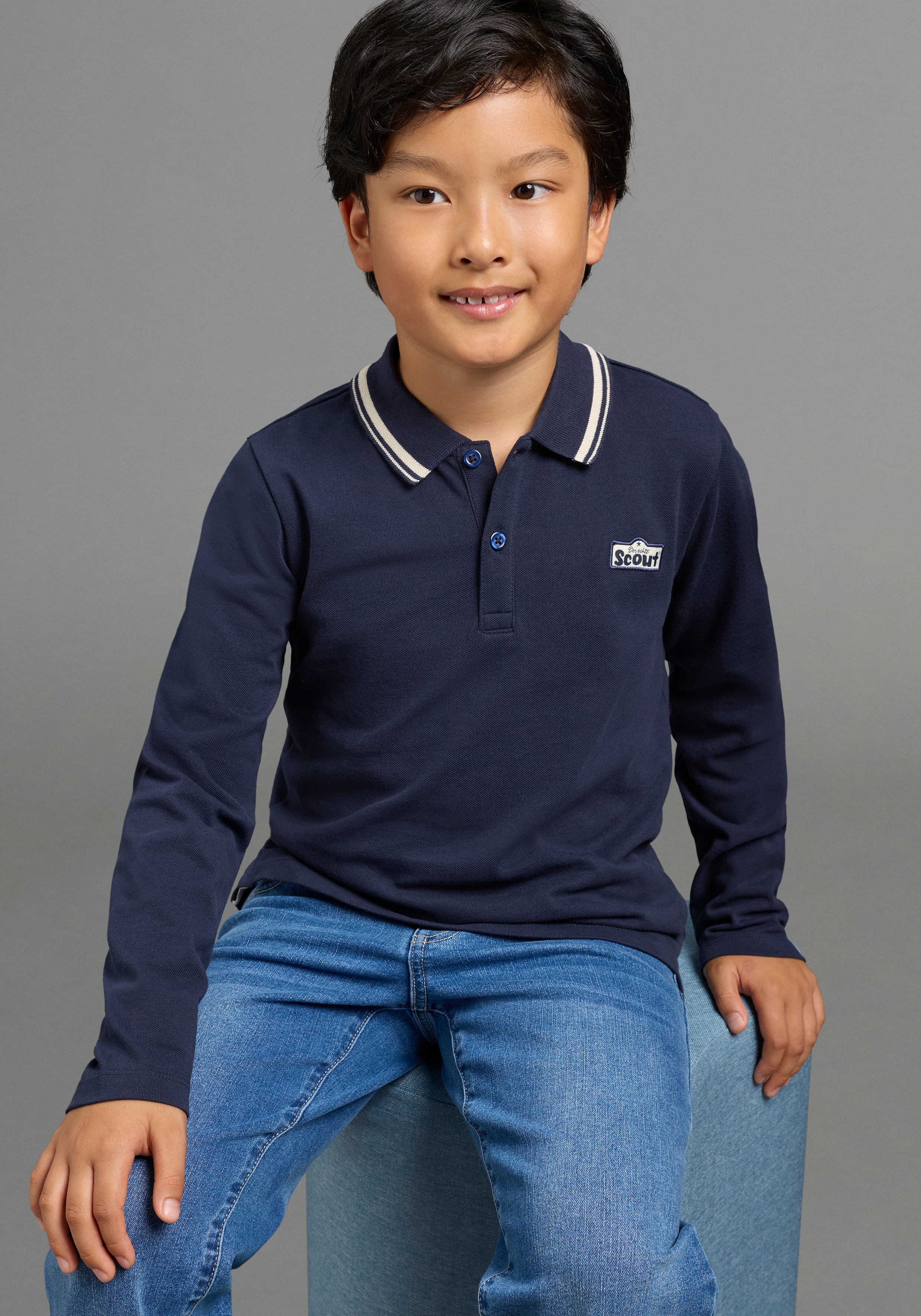 Scout Poloshirt "Polo-Piqué Shirt mit Badge - NEU von SCOUT" Piqué Shirt mit kontrastfarbigen Ringel im Kragen und Seitenschlitzen