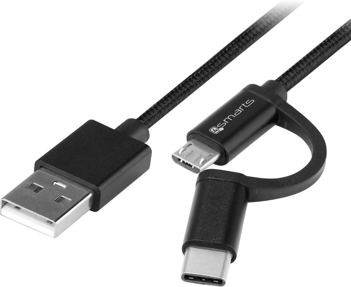 4smarts USB-Ladegerät »Micro-USB & USB-C Kabel ComboCord 1m, Textil«