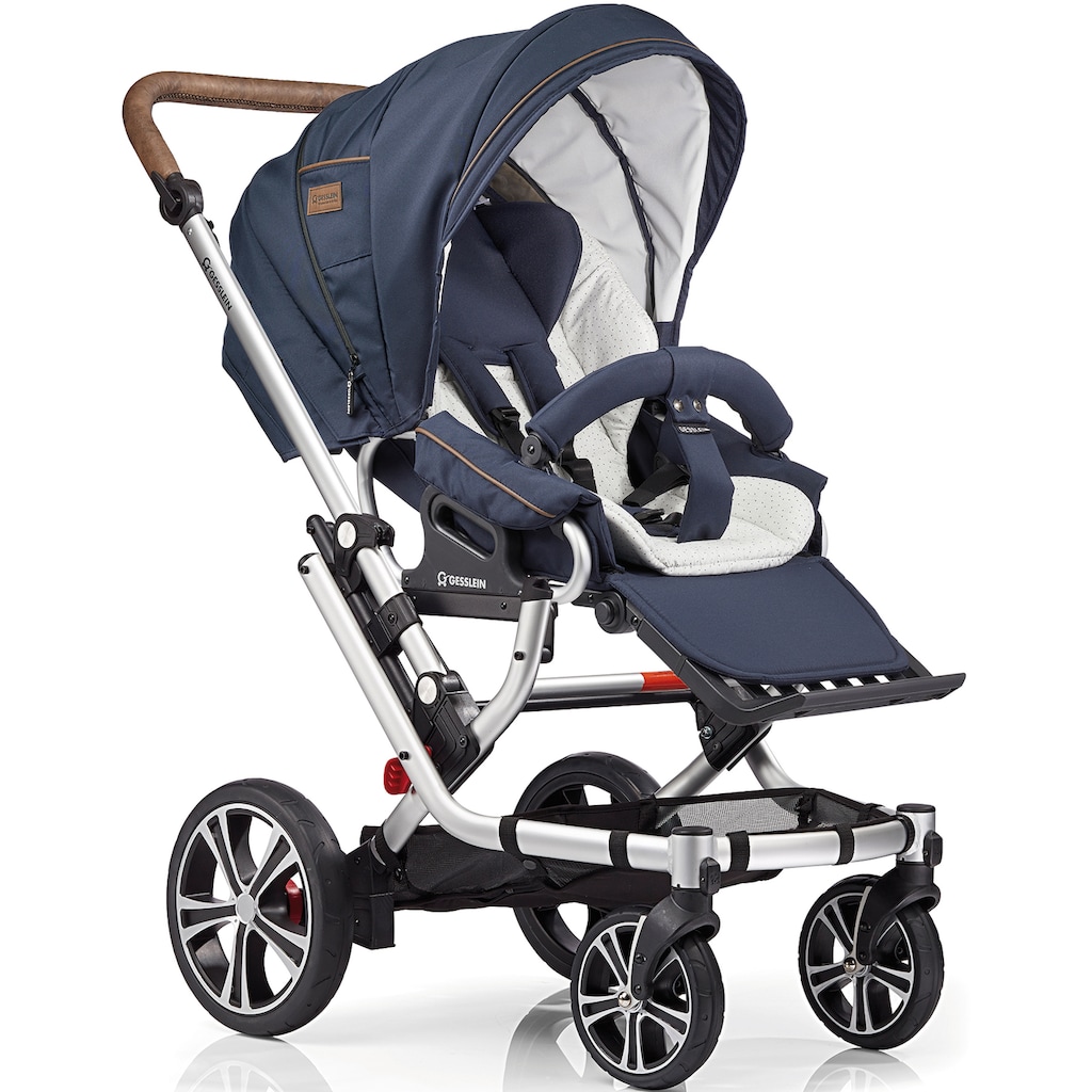 Gesslein Kombi-Kinderwagen »F6 Air+, eloxiert/tabak mit Tragetasche C2 Compact, marine/Tupfen«