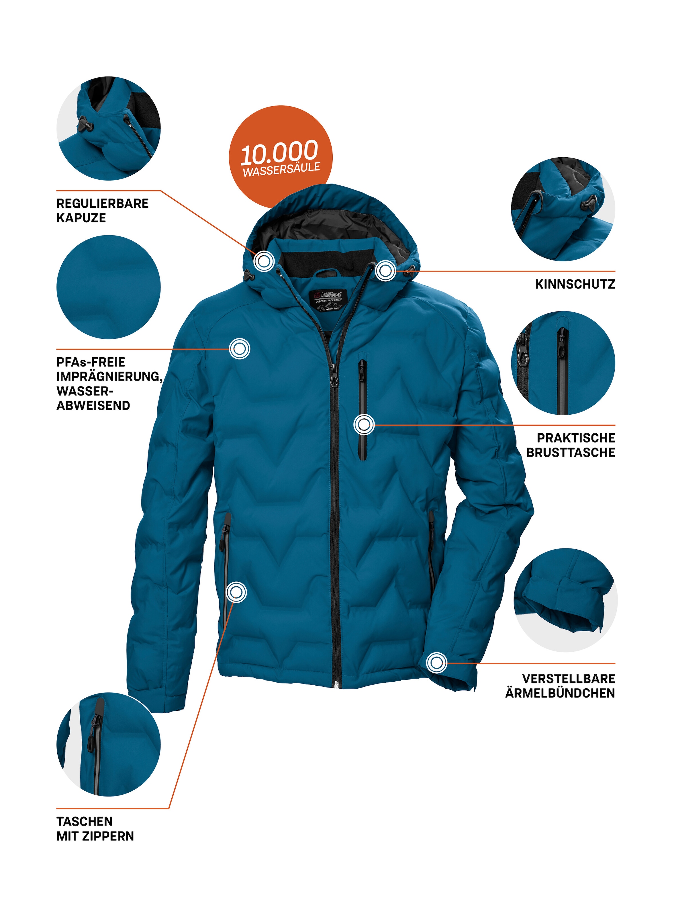 Killtec Steppjacke »KOW 60 MN QLTD JCKT«, Wasser- und windabweisend, atmungsaktiv, verstellbare Kapuze