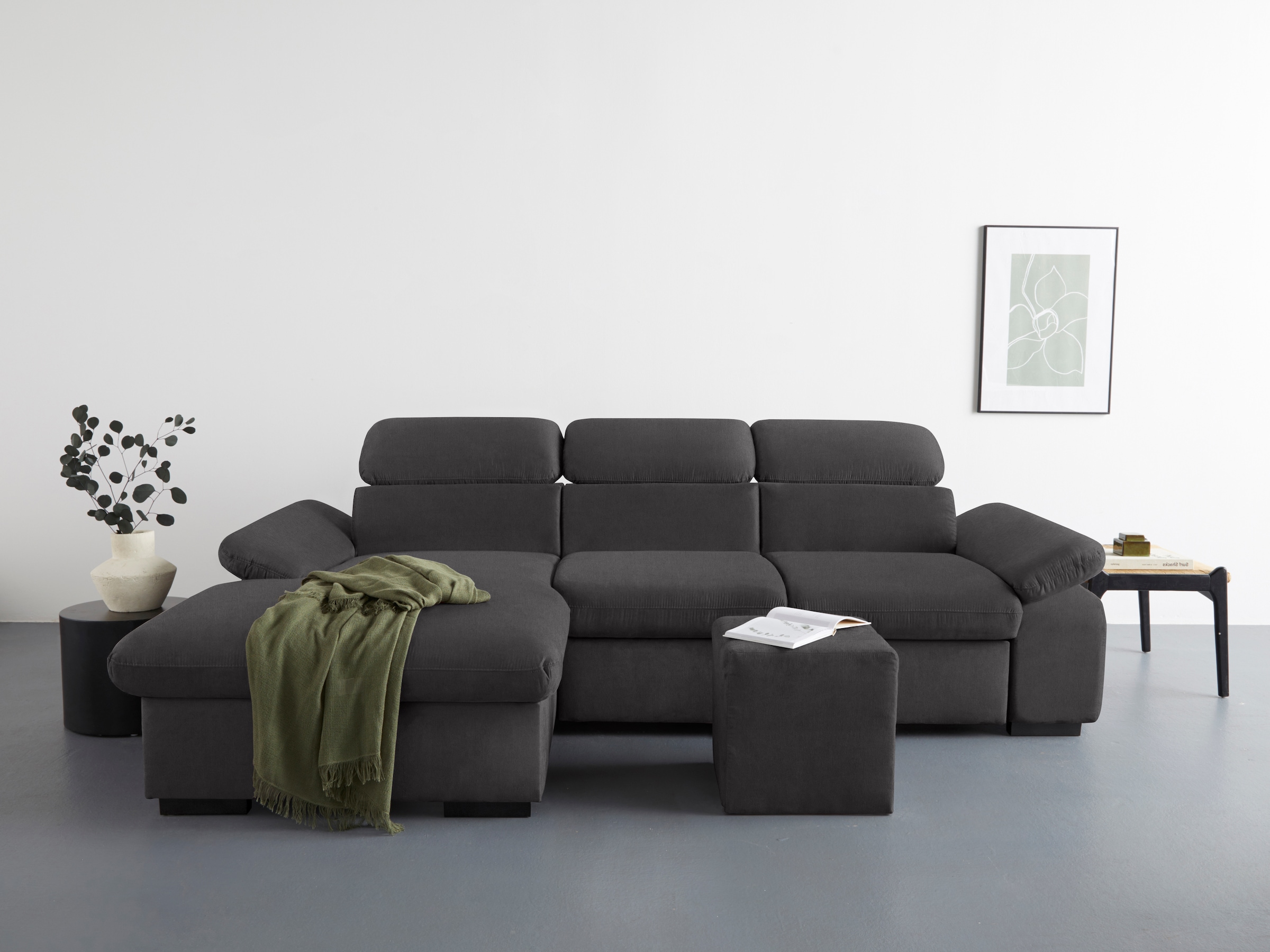 COTTA Ecksofa »Lola L-Form«, (Set, mit Hocker), mit Hocker & Kopfteilfunktion, wahlw. Bett- und Armteilfunktion