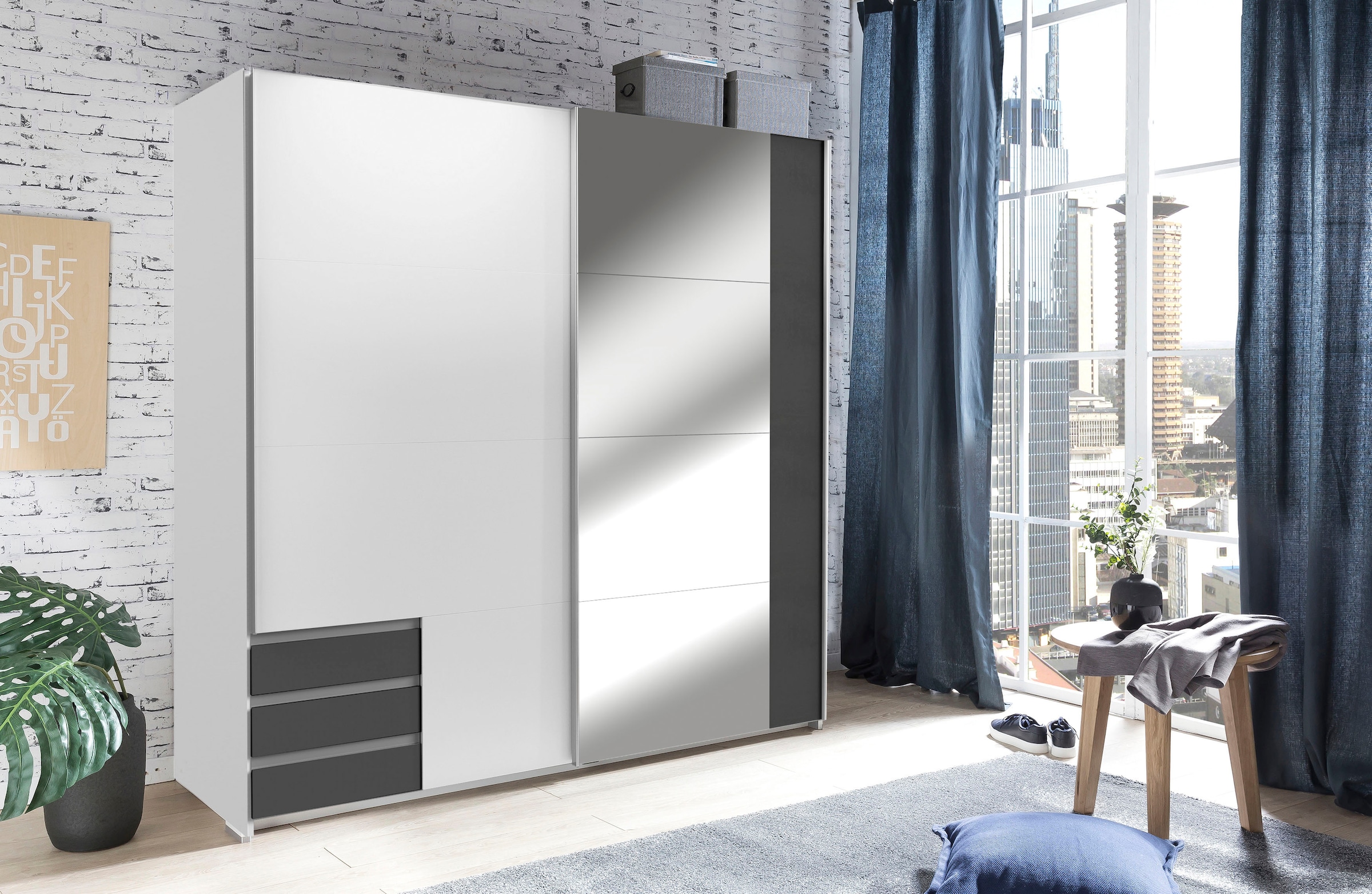 Wimex Schwebetürenschrank »Emden moderner Kleiderschrank mit Spiegel und Schubladen BESTSELLER« Schlafzimmer Schrank Garderobenschrank mit Schwebetüren Topseller