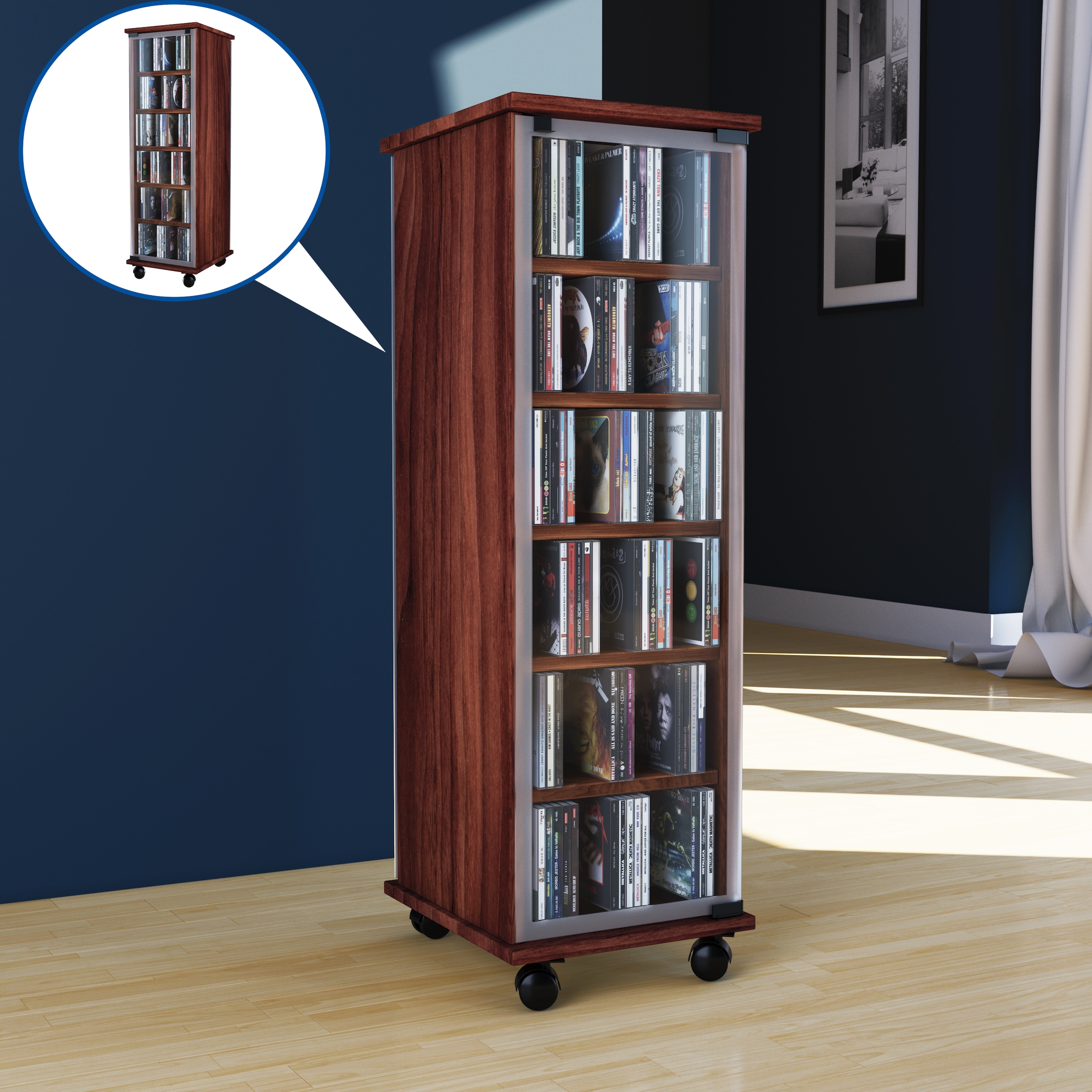 VCM Media-Regal »Holz CD DVD Stand Regal Schrank Valenza Glastür«