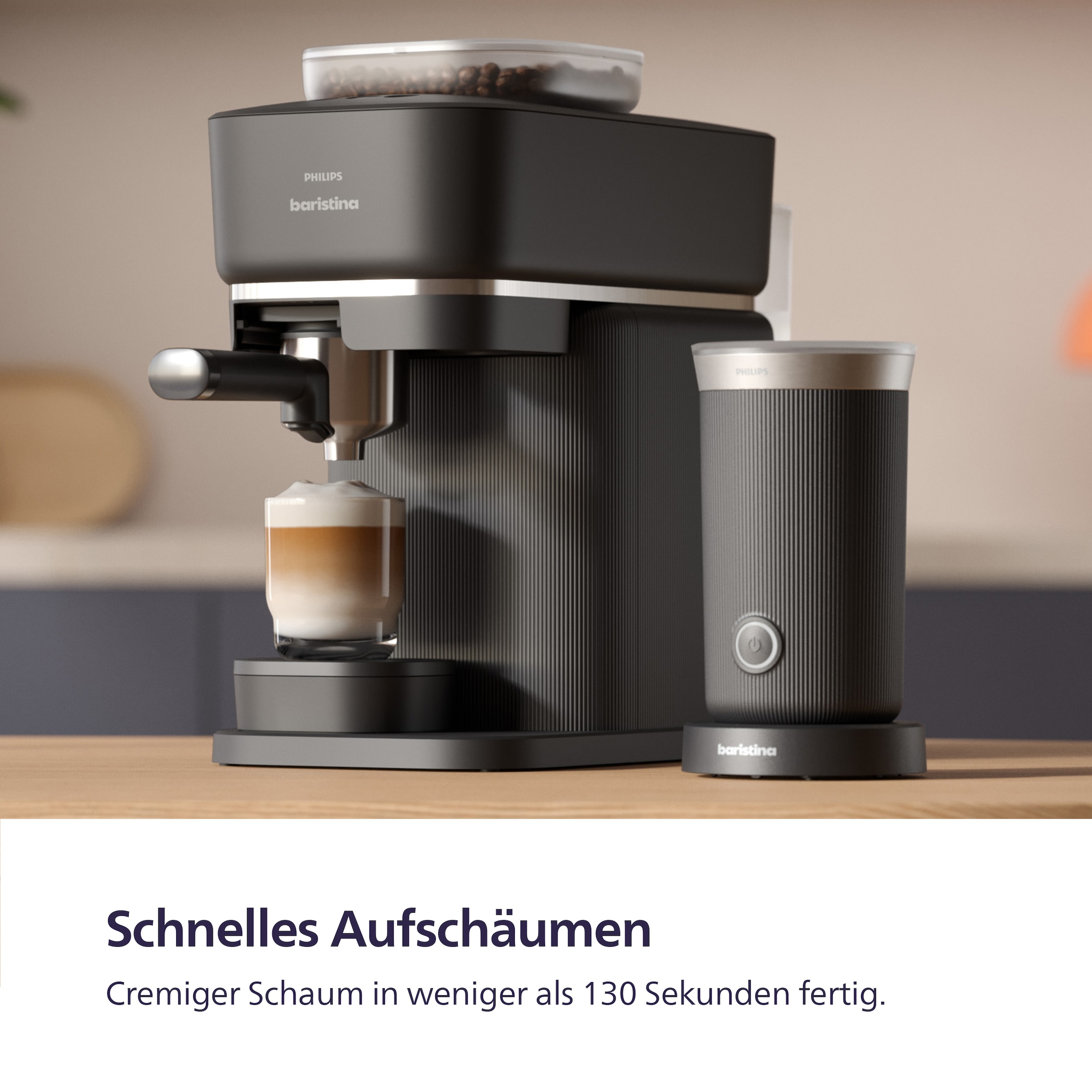 PHILIPS baristina Milchaufschäumer »BAR311, Antihaftbeschichtung, leichte Reinigung« 15,3 W warmer und kalter Milchschaum, 120 ml Fassungsvermögen