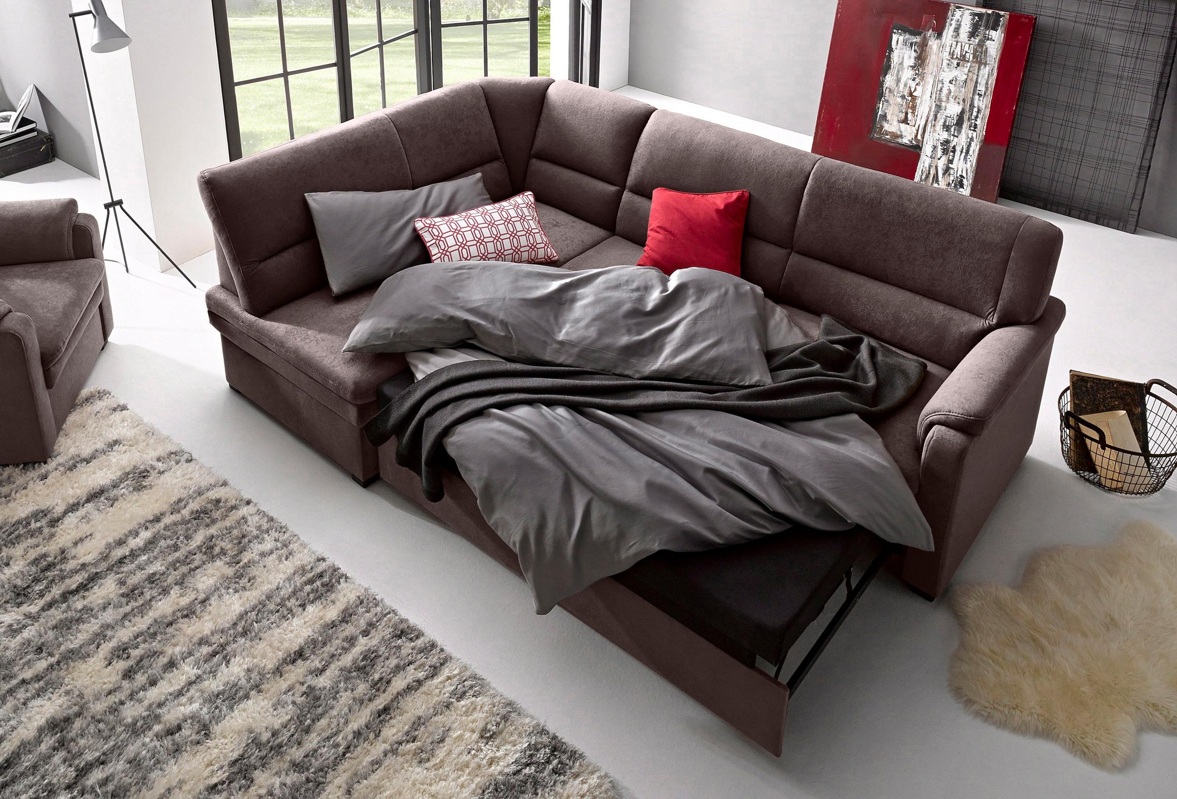 sit&more Ecksofa »Pisa L-Form«, mit Federkern, wahlweise mit Bettfunktion