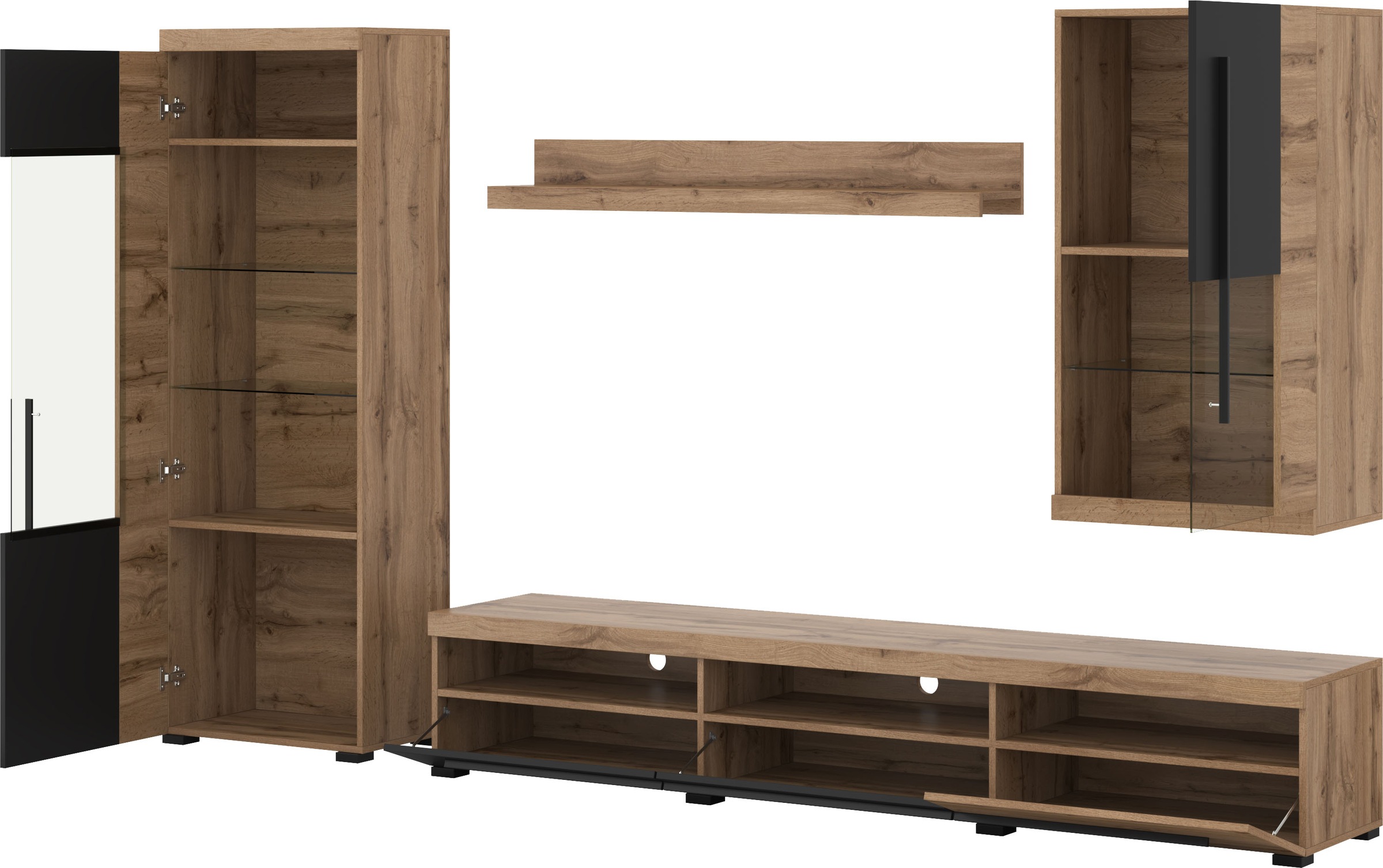 INOSIGN Wohnwand »Roger,Breite 255 cm moderne Mediawand ohne Beleuchtung«, (Set, 4 St.), Anbuwand (Set,4-St) viel Stauraum, Glastüren