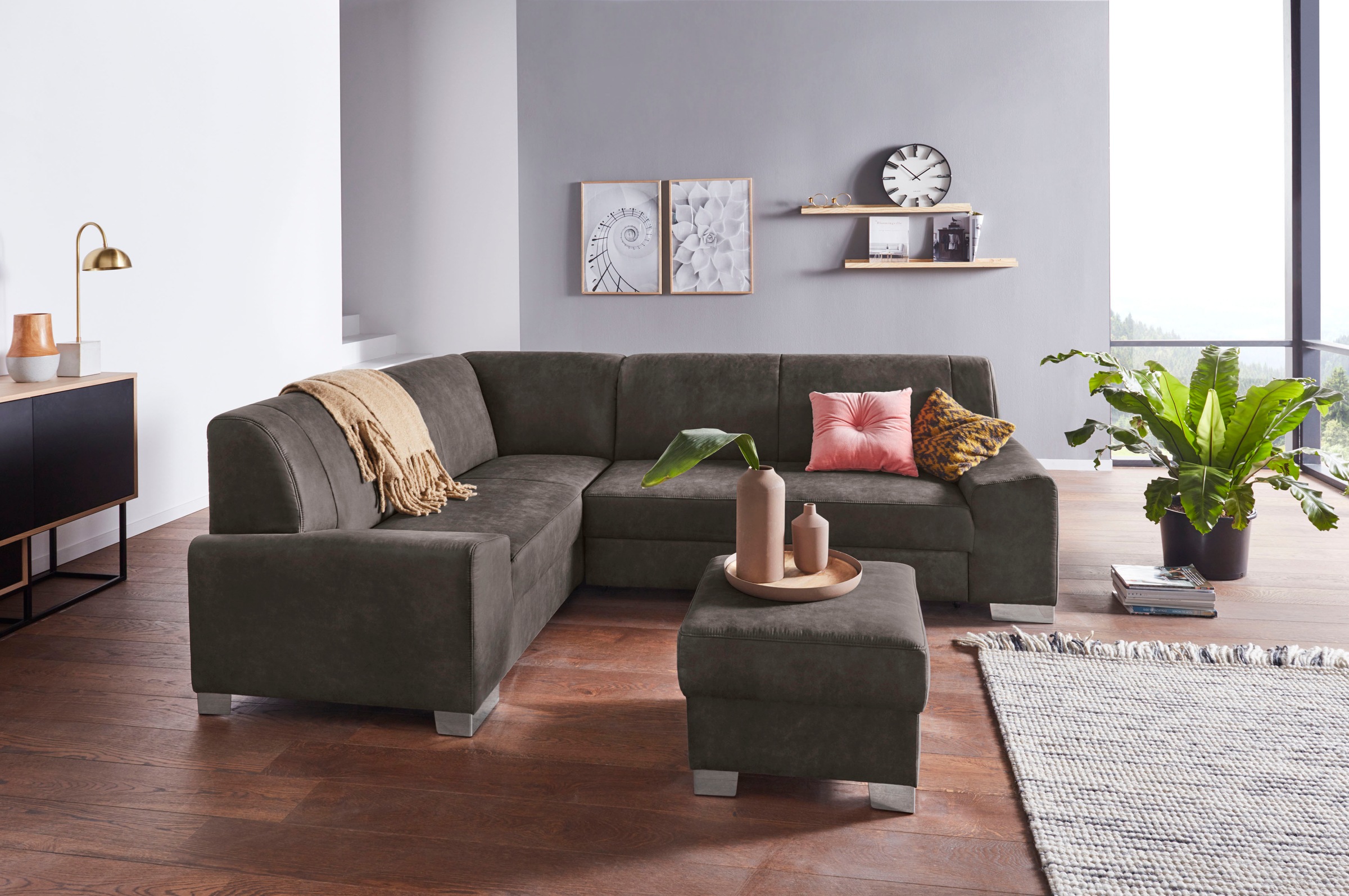 Ecksofa DOMO COLLECTION "Anzio in kubischer Formensprache, flache Armlehnen, L-Form", grau (dunkelgrau), B:259cm H:85cm T:191cm, Sofas, Ecksofa, Wahlweise mit Bettfunktion und Federkern für hohen Sitzkomfort 8