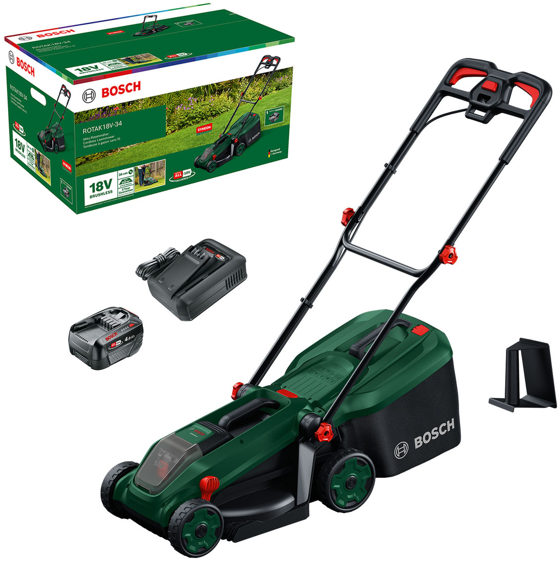 Bosch Home & Garden "ROTAK18V-34" Kraftvoller 3-in-1-Mäher für kleine bis mittelgroße Rasenflächen
