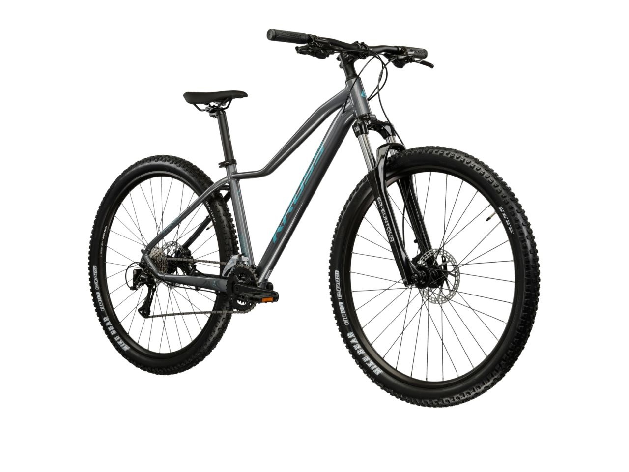KROSS Mountainbike "KROSS Mountainbike Hardtail 27,5" LEA 4.0 grau 16 Gänge", 43cm, 27,5 Zoll (69,85cm) hinten: 27,5 Zoll (69,85cm)grau, schwarz,