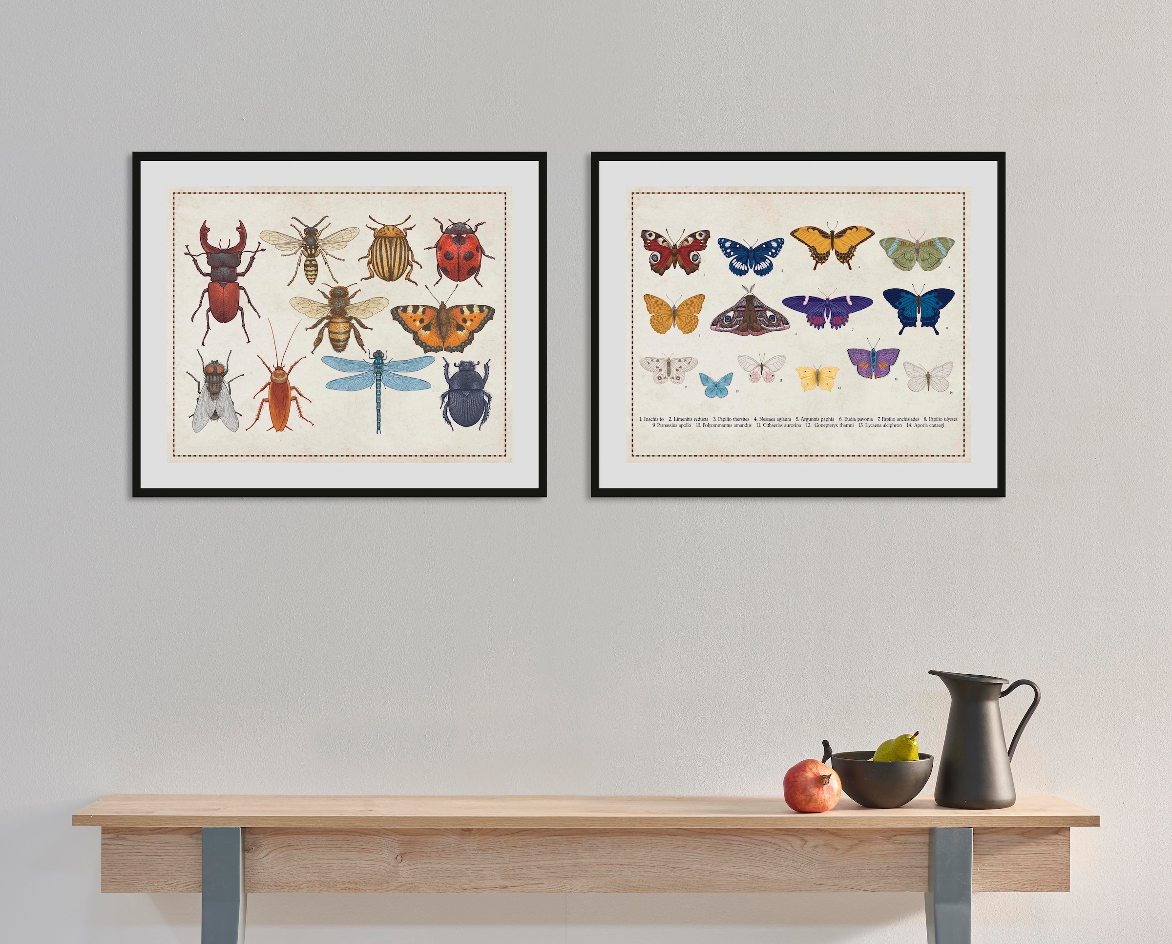 queence Bild »Das Große Krabbeln«, Schmetterlinge-Kunst-Insekten, (1 St.), HD Premium Poster-Druck inkl. Holzrahmen