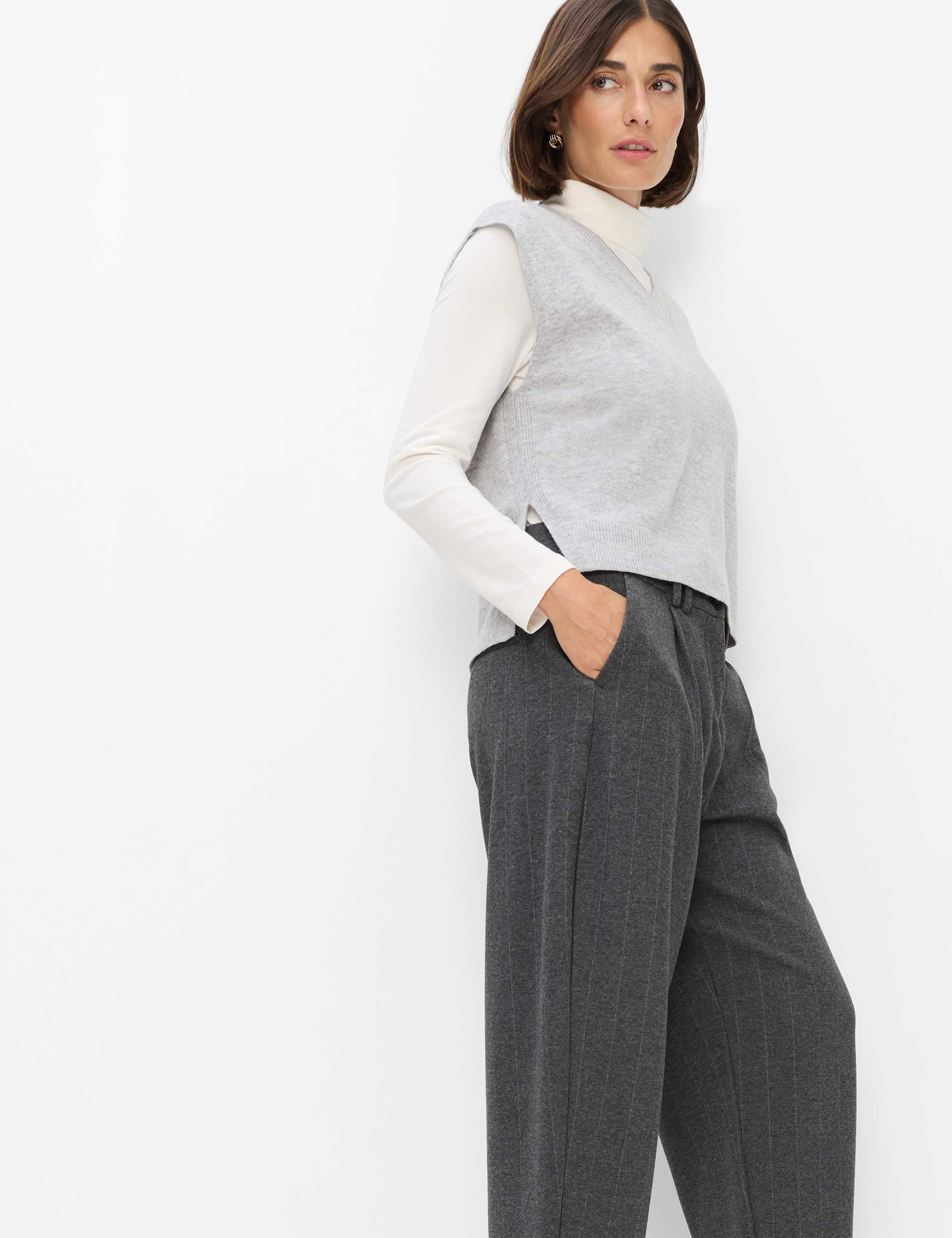 Brax 5-Pocket-Hose »Style MEGAN S«  Wool Look Stripe: Bundfaltenhose im Barrel Fit