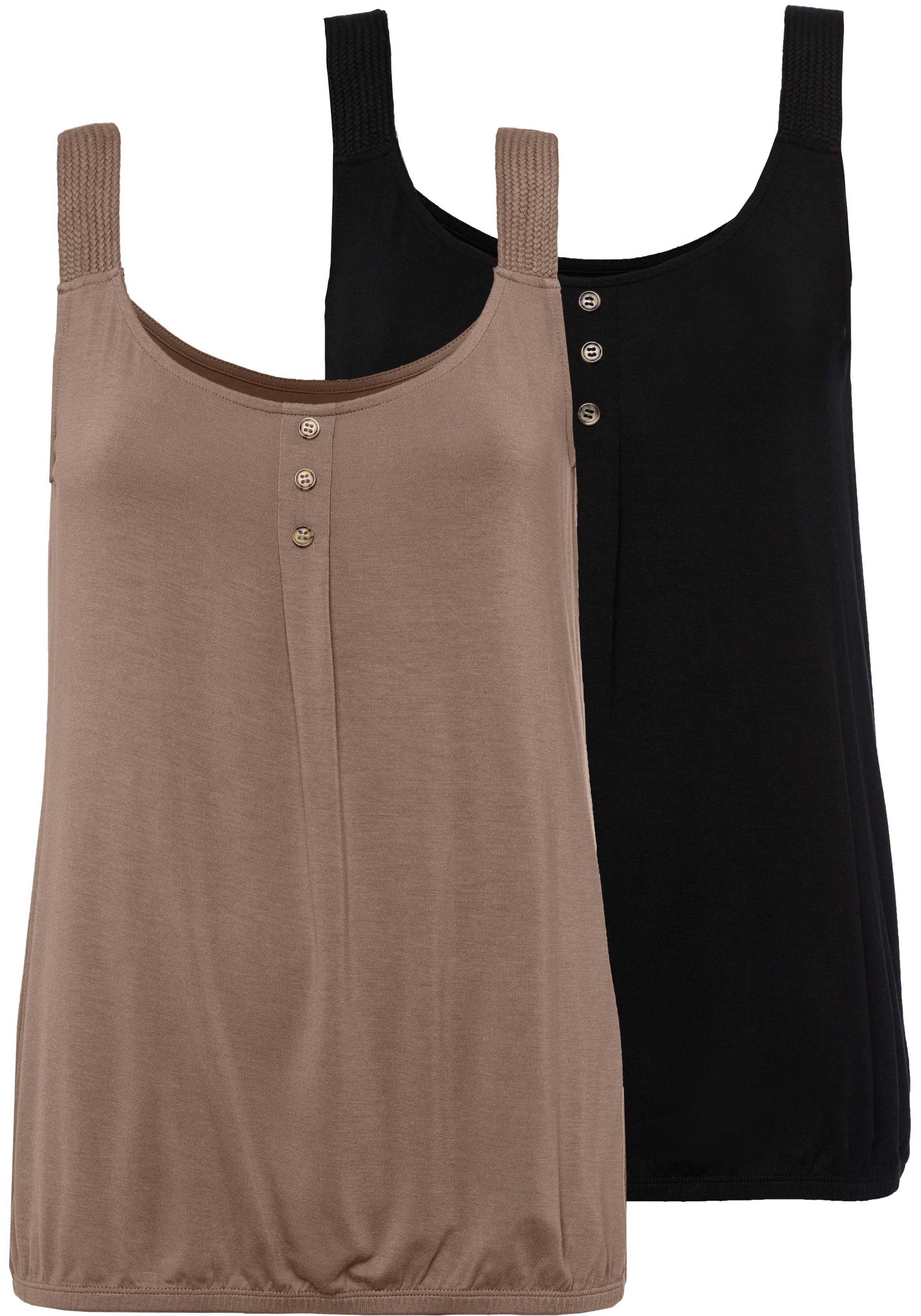 LASCANA Strandtop "mit geflochtenen Trägern" 2er-Pack, aus elastischer Viskose Jersey Qualität, sommerlich leicht