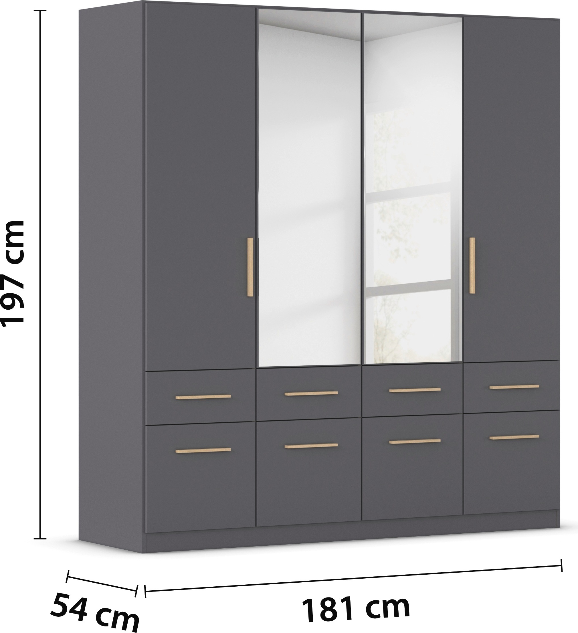rauch Kleiderschrank »Kleiderschrank Schrank Garderobe Wäscheschrank DUNDEE«, (mit 3 Griff-Varianten), Schubladen in zwei Höhen, optional mit Spiegel MADE IN GERMANY