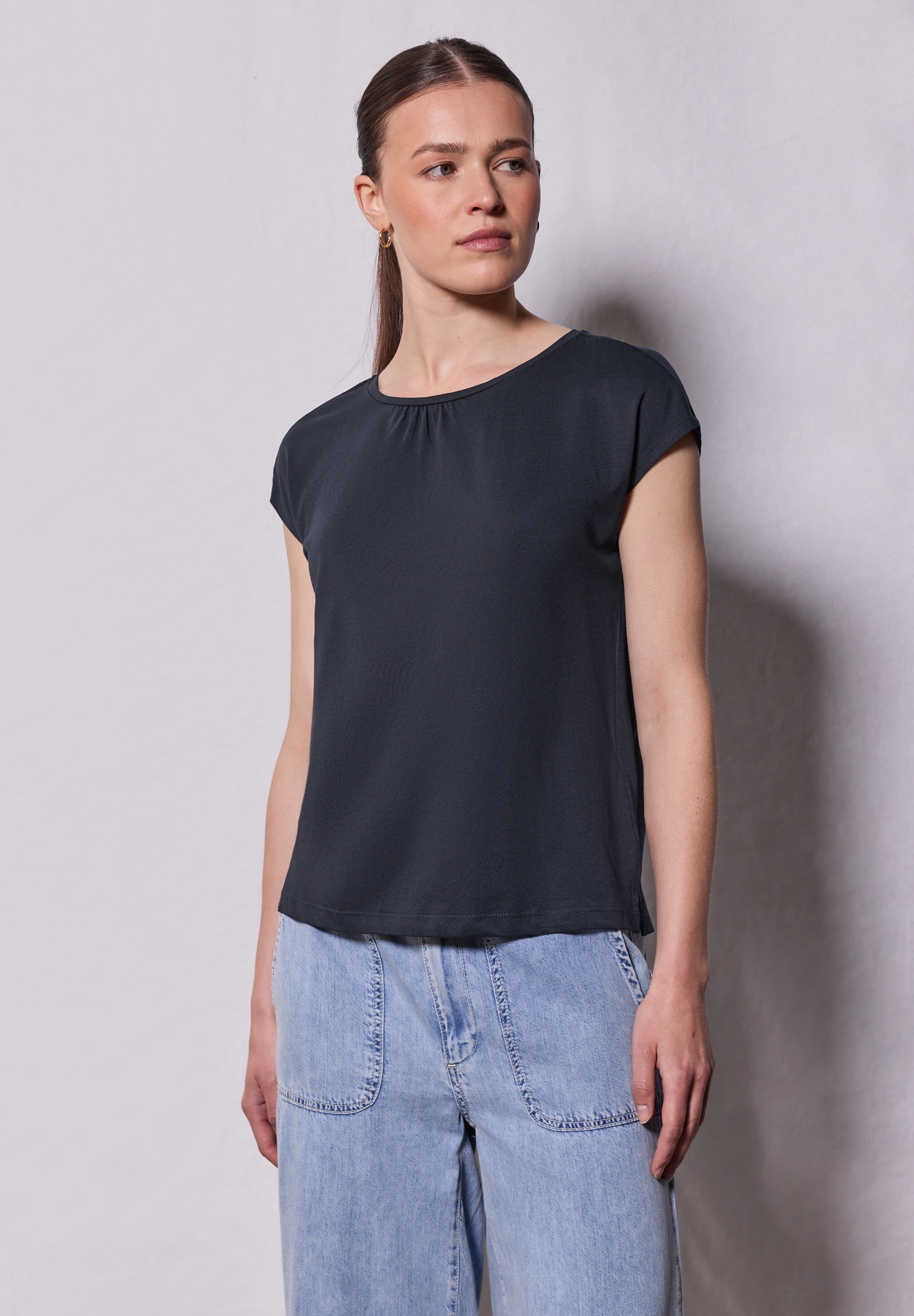 STREET ONE STUDIO T-Shirt aus elastischem Materialmix günstig online kaufen