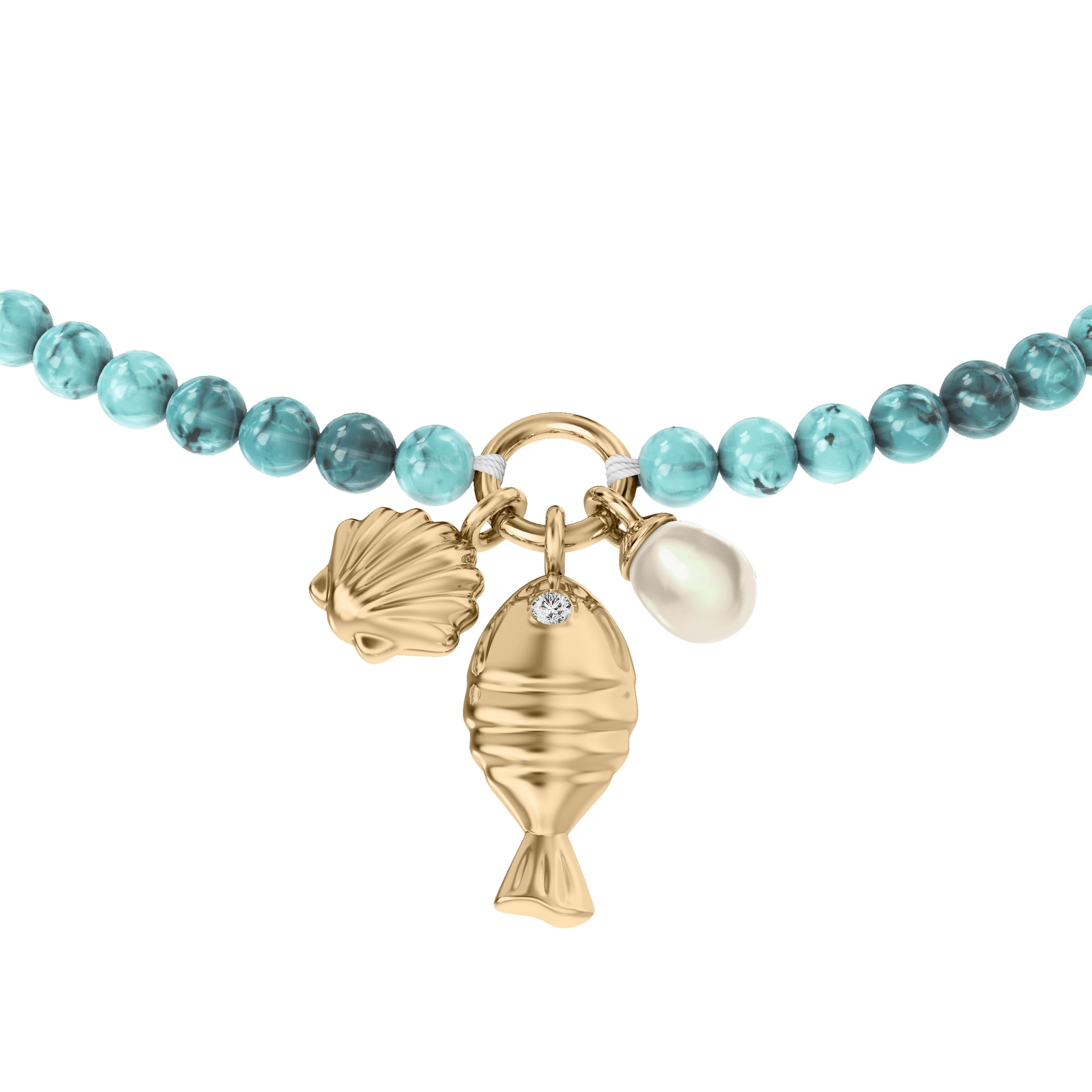 Fossil Armband »Schmuck Geschenk Metall Armschmuck Fisch Muschel Sutton« mit Glasstein - mit Süßwasserzuchtperle, Acryl