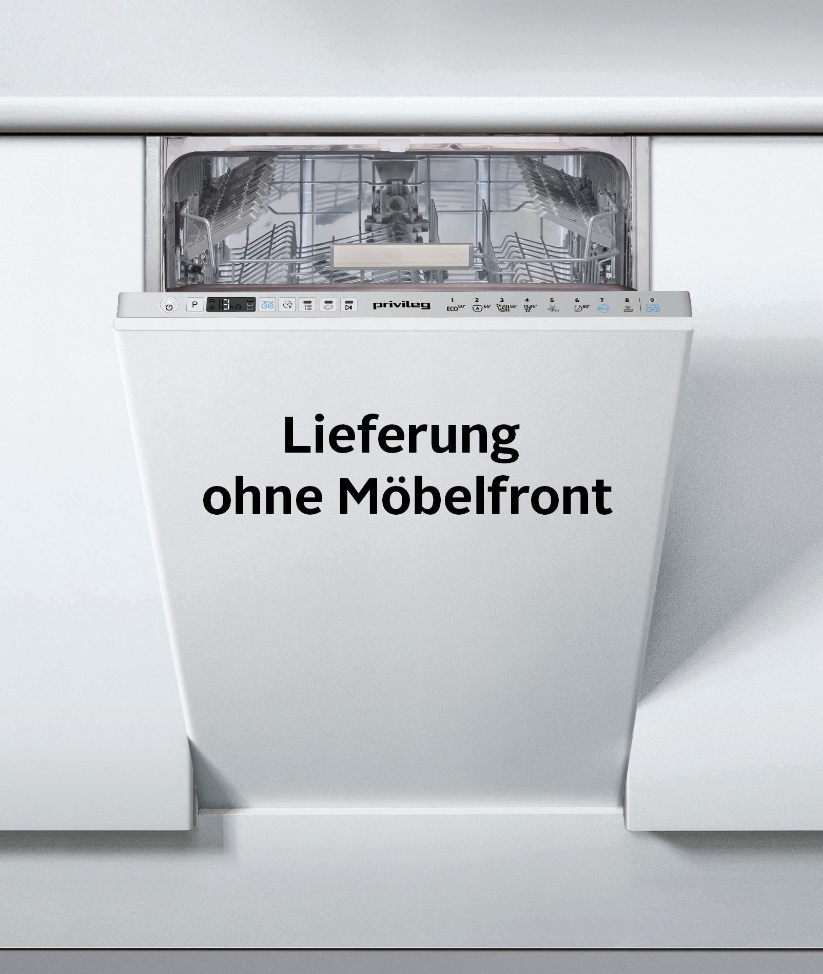 PRIVILEG vollintegrierbarer Geschirrspüler "RSIO 3T224 E", B:44,8cm H:82cm T:55,5cm, silber, Geschirrspüler, Push&Go – Schnelles Spülen und Trocknen