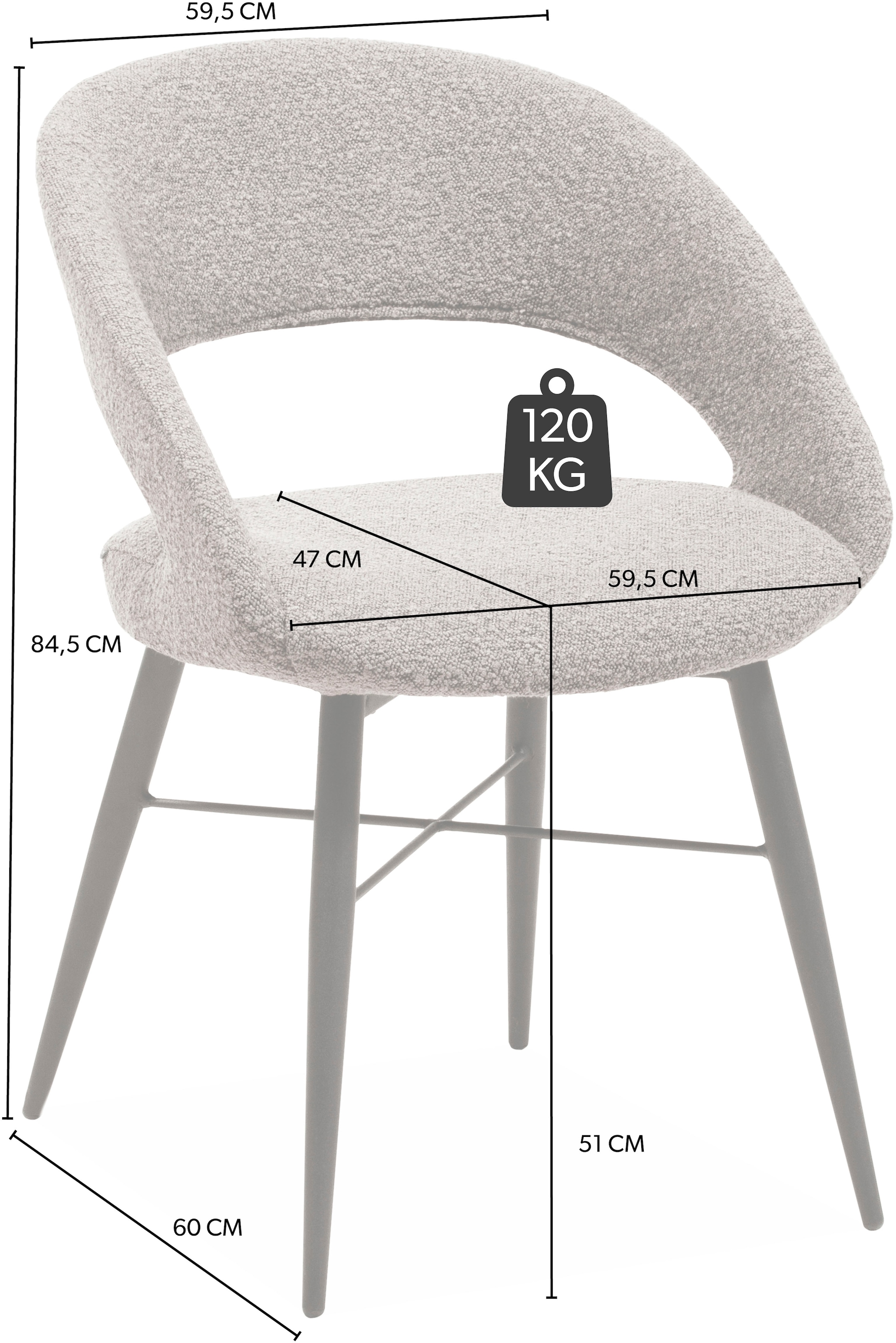 OMG Design Esszimmerstuhl »Marley«, (Set), 2 St., Stoff, mit modernem Cut-Out, Bouclé Bezug