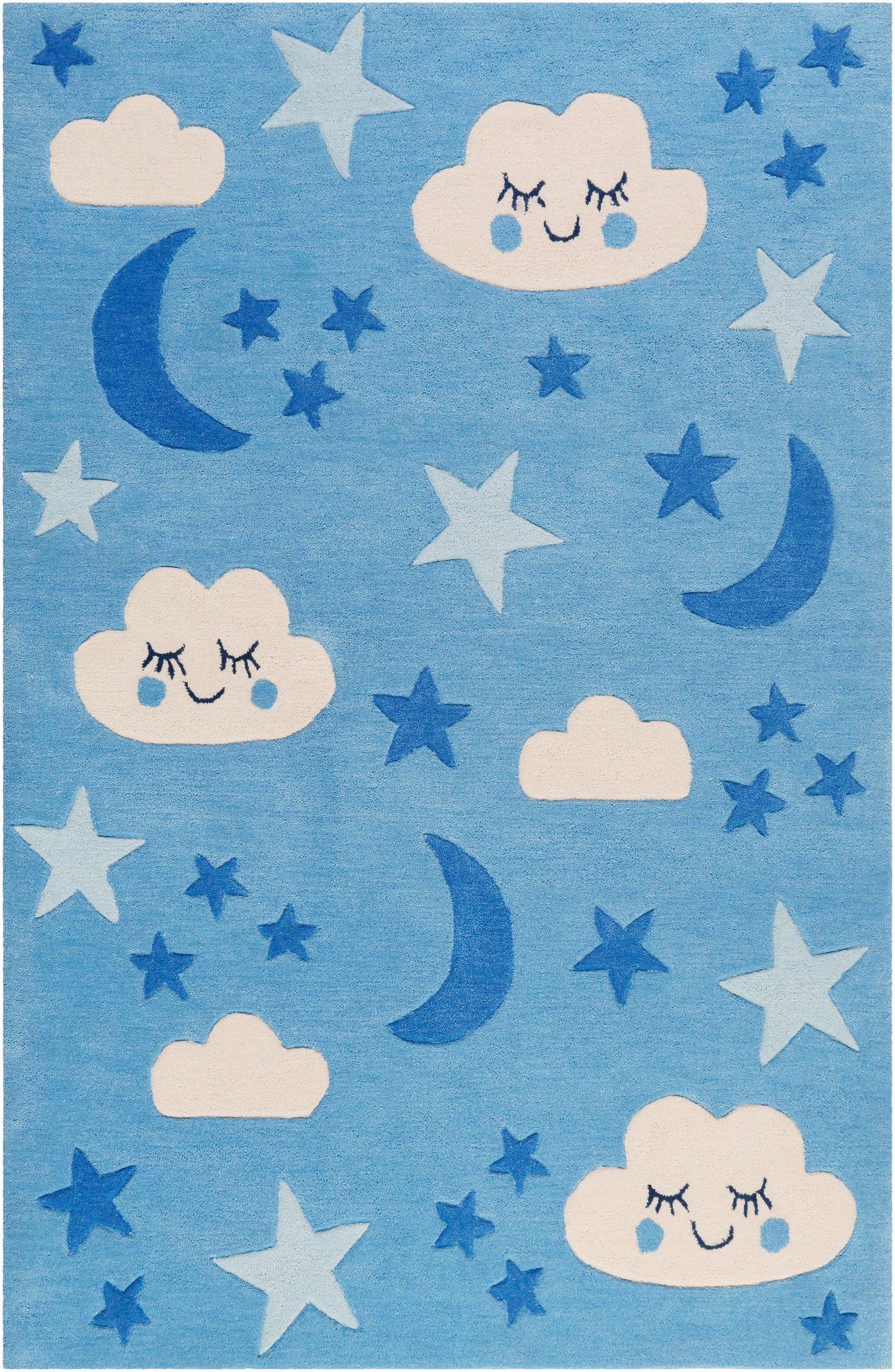 SMART KIDS Kinderteppich »LaLeLu«, rechteckig, 9 mm Höhe, Mond Sterne Wolken, Konturenschnitt