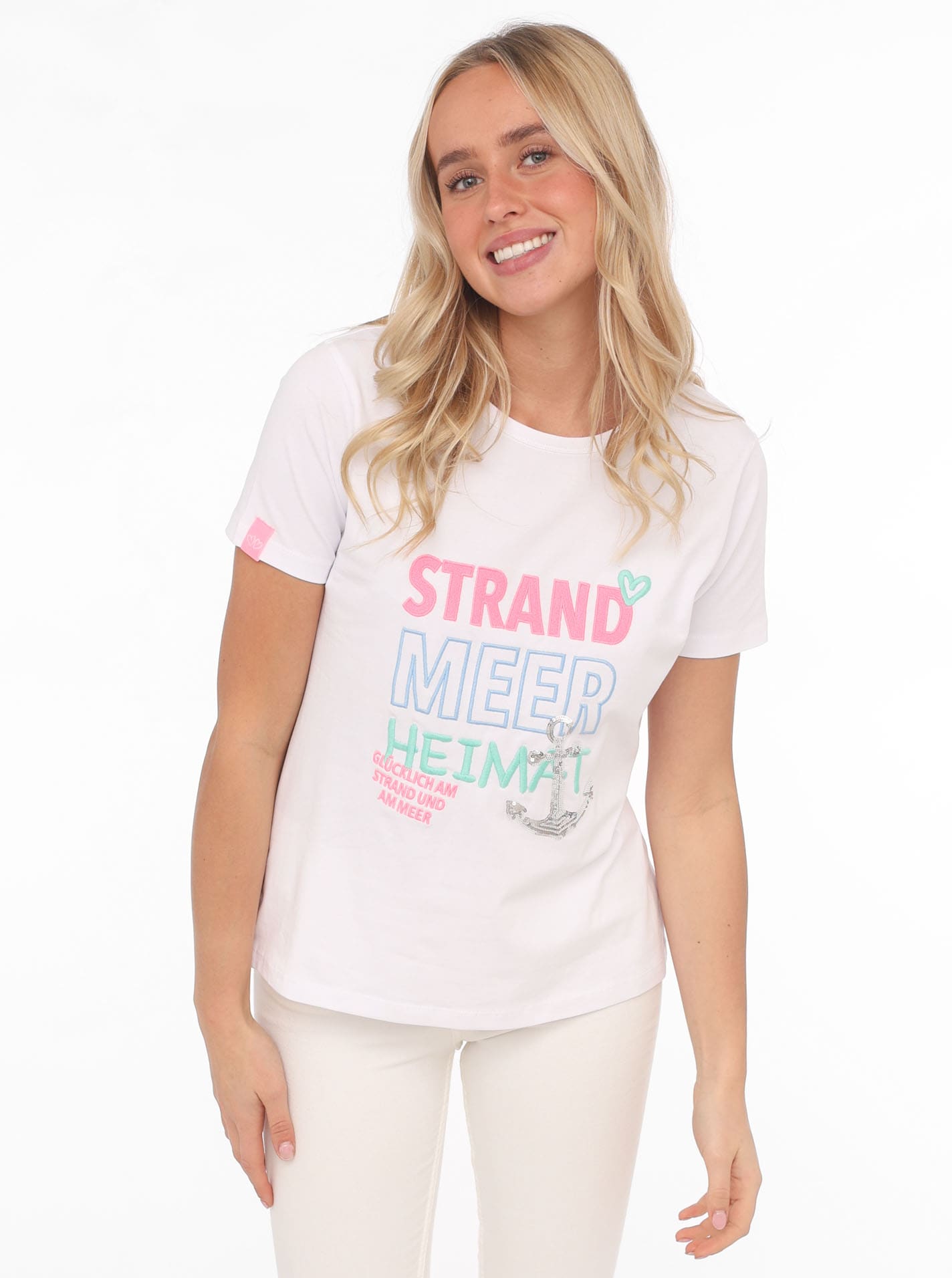 Zwillingsherz T-Shirt ""Strand Meer Heimat"", maritimer Stickerei, Paillett günstig online kaufen