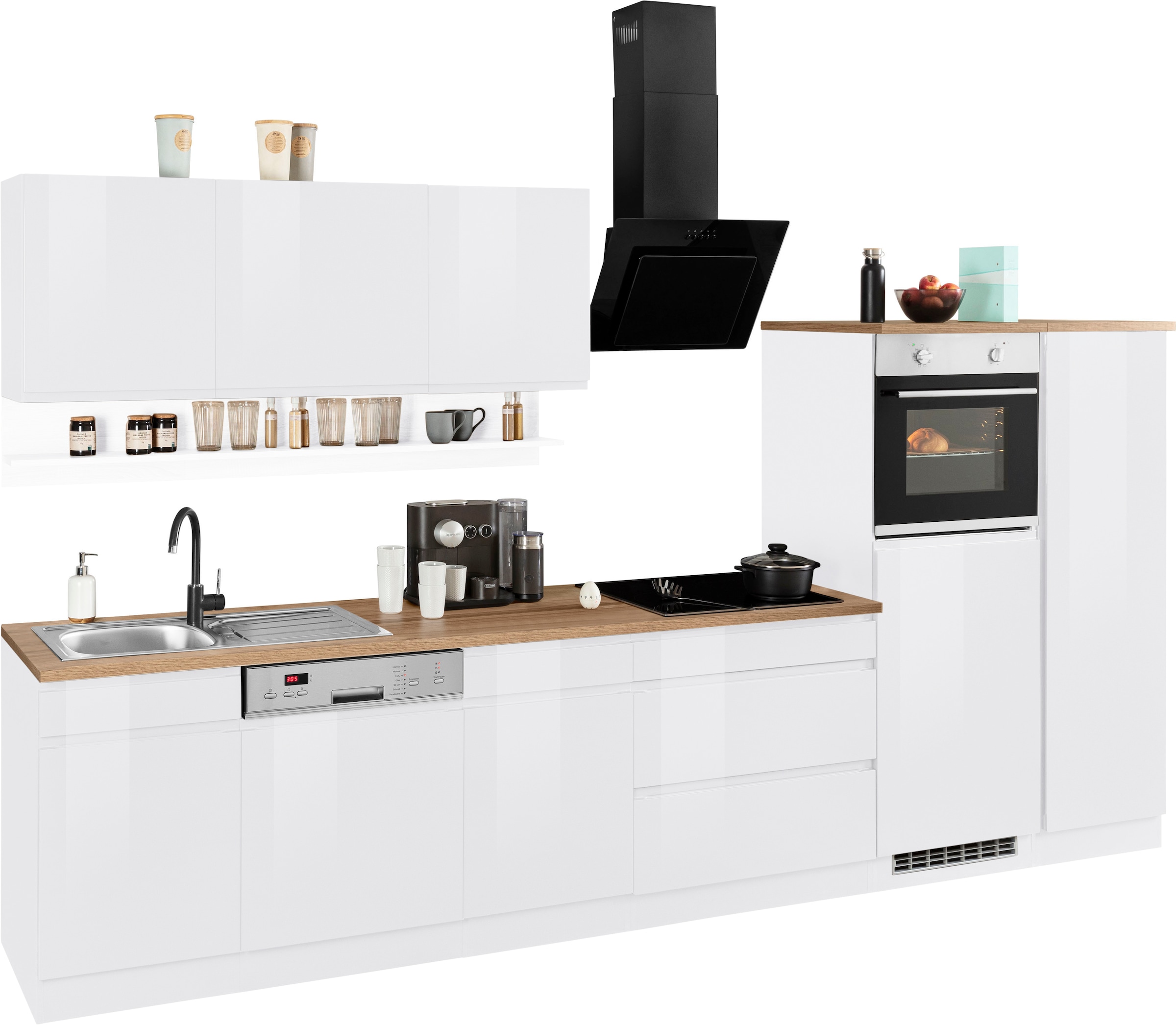 KOCHSTATION "KS-Virginia,neu in verbesserter Ausführung" Arbeitsplatte 38 mm stark, Stauraum, Softclose, Breite 350 cm, Soft-Close, ohne E-Geräte