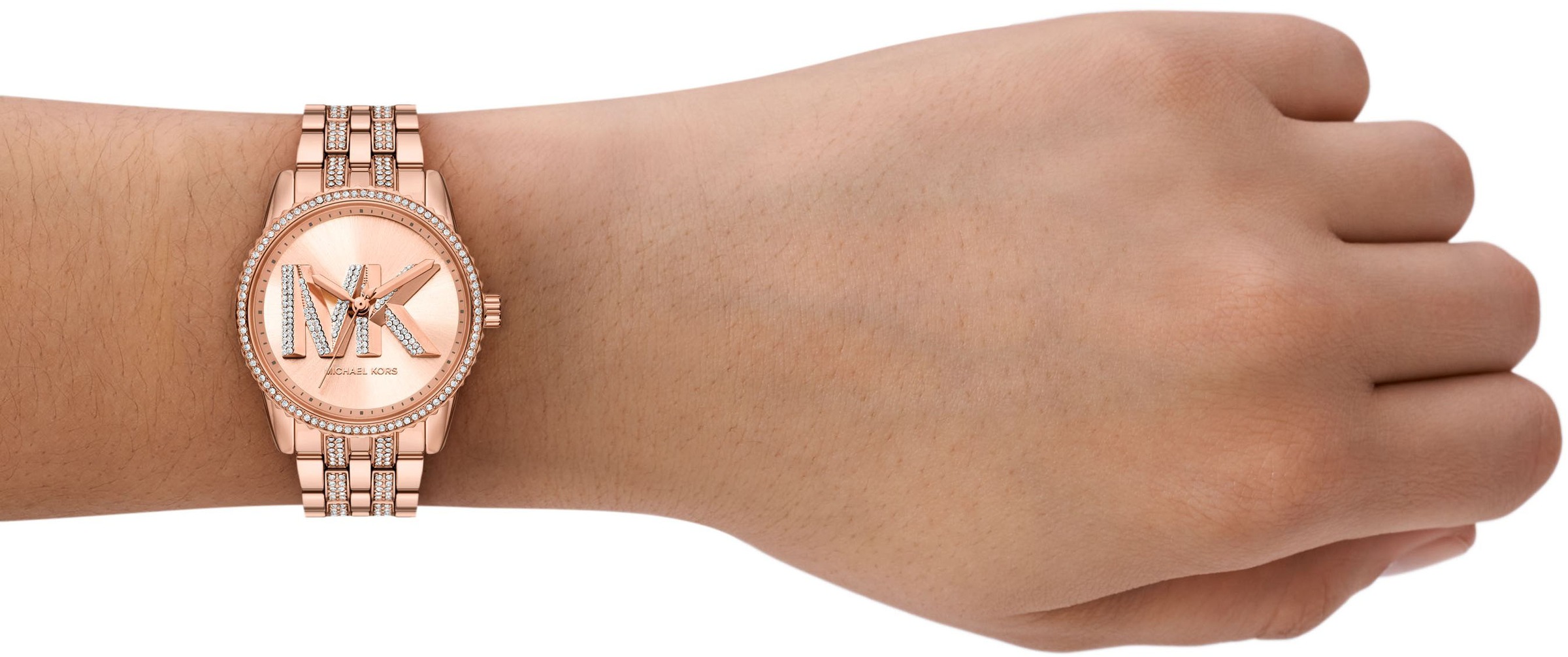 MICHAEL KORS Quarzuhr »BRYANT MK-Logo«, Armbanduhr, Damenuhr, Edelstahlarmband, analog, Glassteine