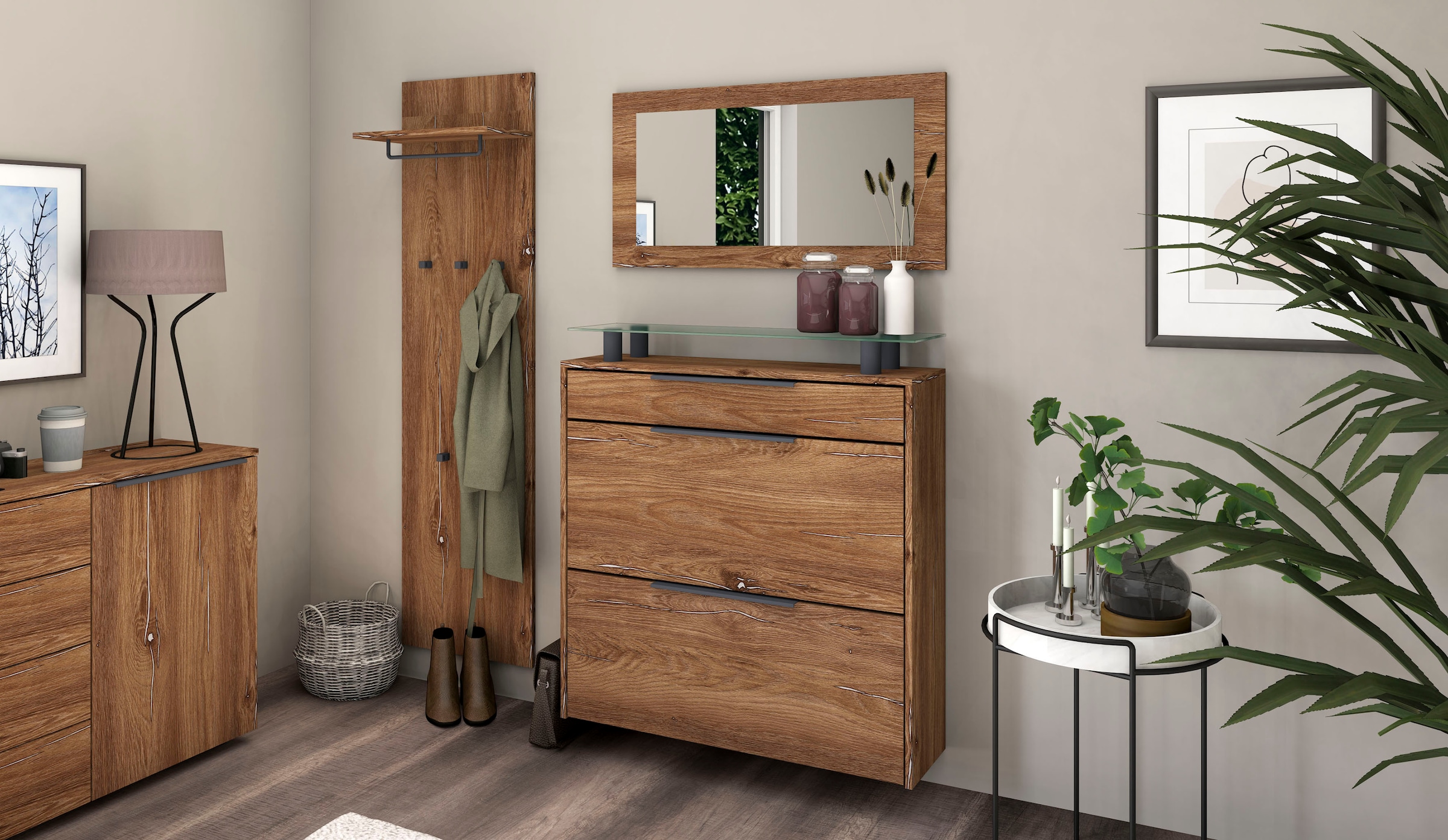 Garderoben-Set BORCHARDT MÖBEL, braun, Flur, Kastenmöbel-Sets, "Tom", Schuhschrank hängend