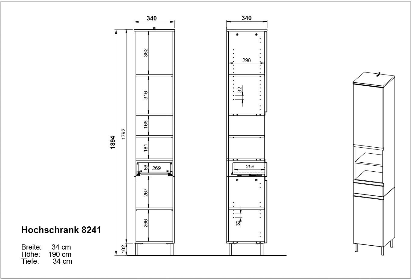 GERMANIA Badmöbel-Set »Scantic«, (5 St.), bestehend aus Kommode, Schrank, Hochschrank, Waschbeckenunterschrank